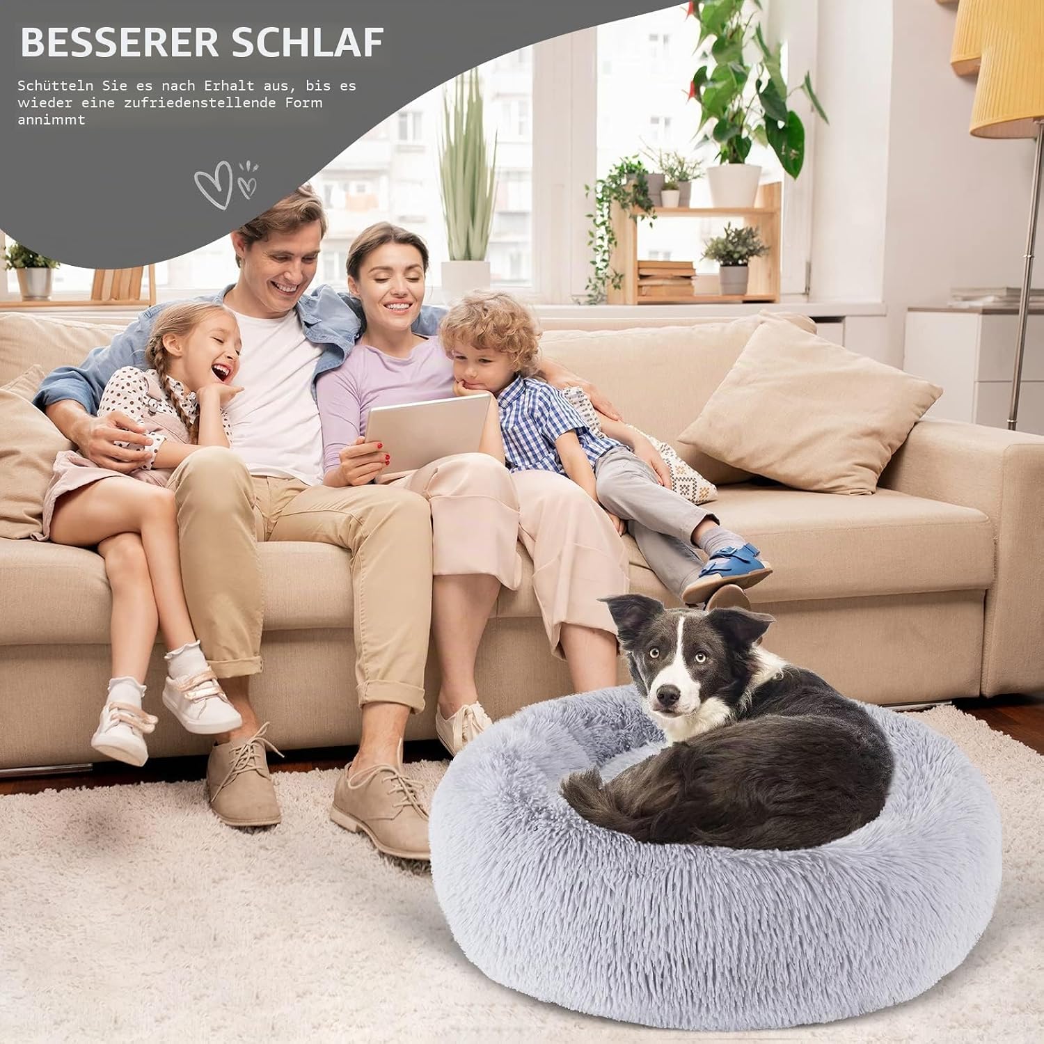 Detalle 2 de BVAGSS Rundes Hundebett/Katzenbett Donut – Flauschig, Waschbar, 50 cm Durchmesser, Hellgrau
