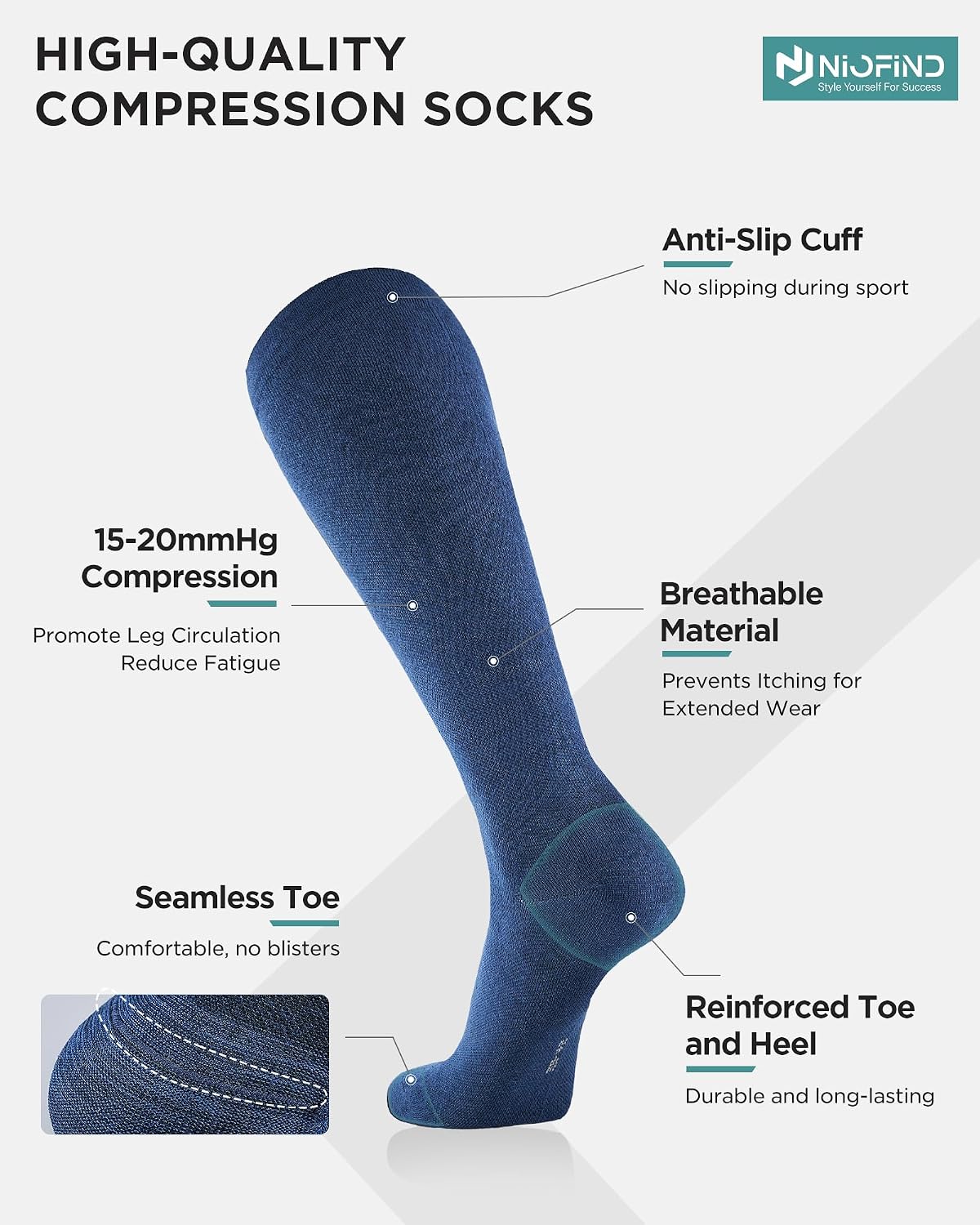 Detalle de Niofind 15–20 mmHg Compression Socks for All-Day Comfort