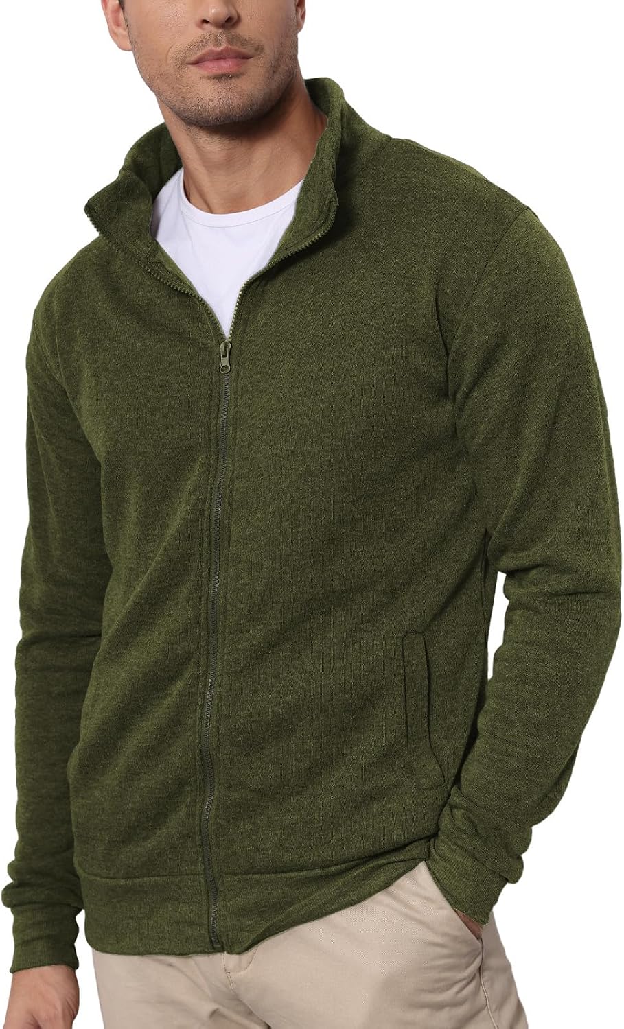 Detalle de LAOARA herensweatshirt zonder capuchon met ritssluiting, fleece, maat M–3XL