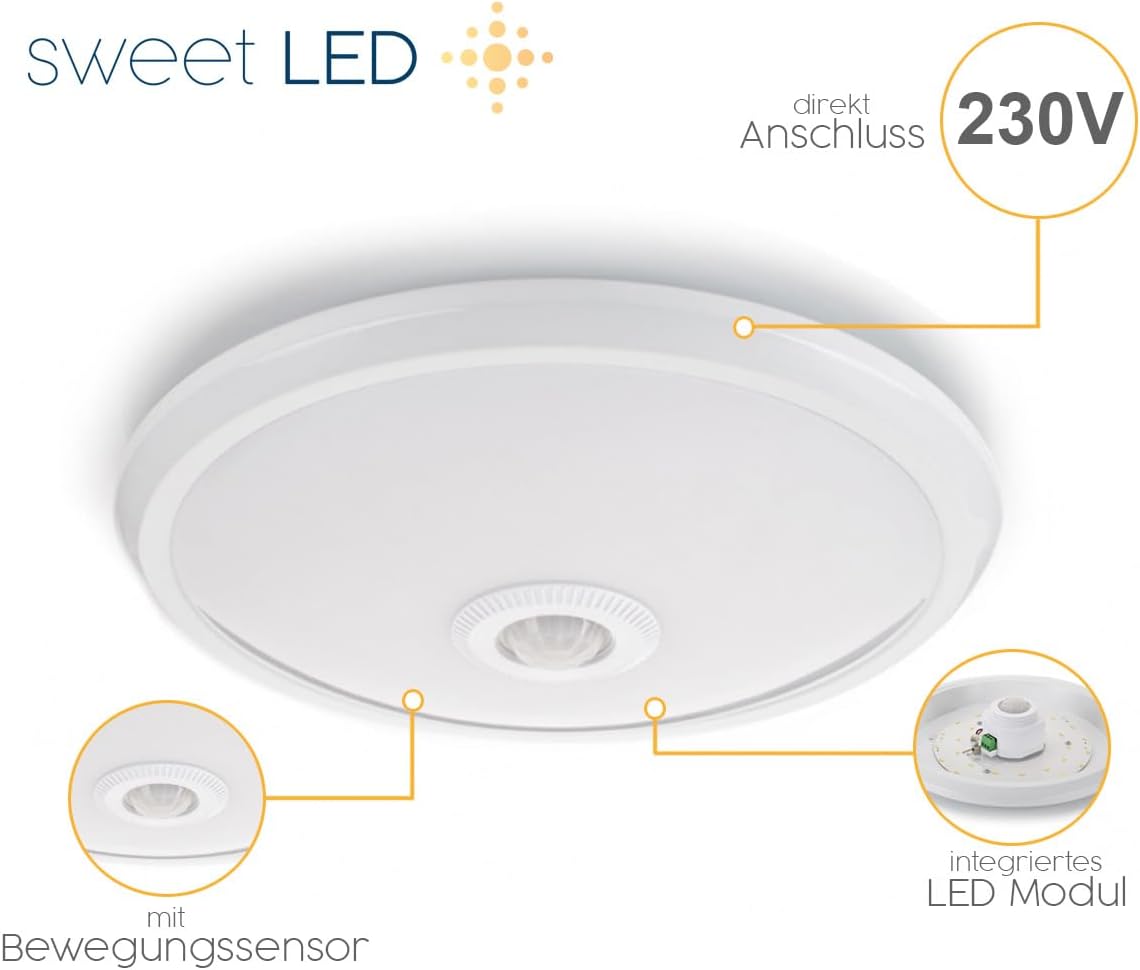 Detalle de Sweet Led Deckenleuchte mit Bewegungsmelder – 12W, 850lm, 4000K, Ø29 cm