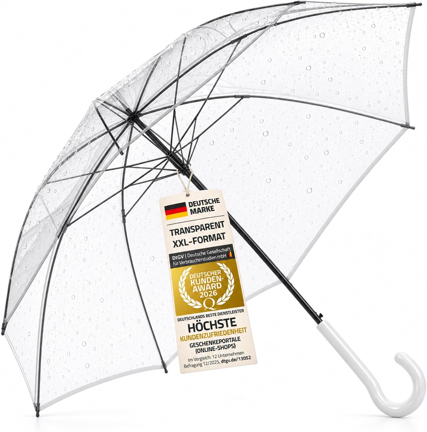 Detalle de GOODS+GADGETS Transparent Stick Umbrella with POE Canopy and White Handle