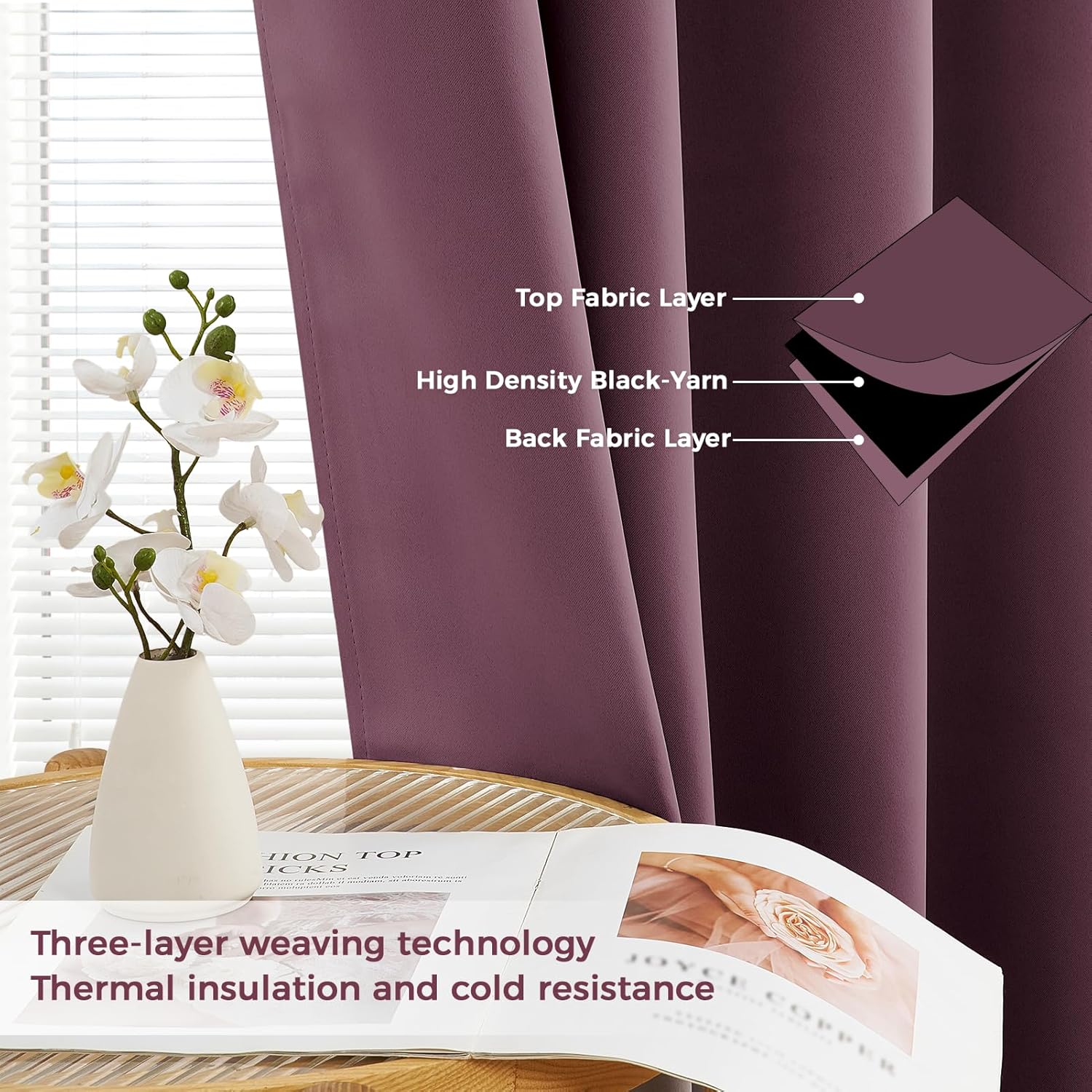 Thumbnail 2 de Lot de 2 rideaux occultants MRTREES rose poudré à œillets 140 x 240 cm