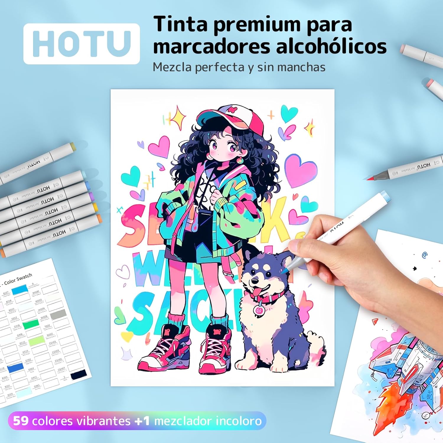 Thumbnail 1 de HOTU Alkoholmarker Brush Tip 60 🎨
