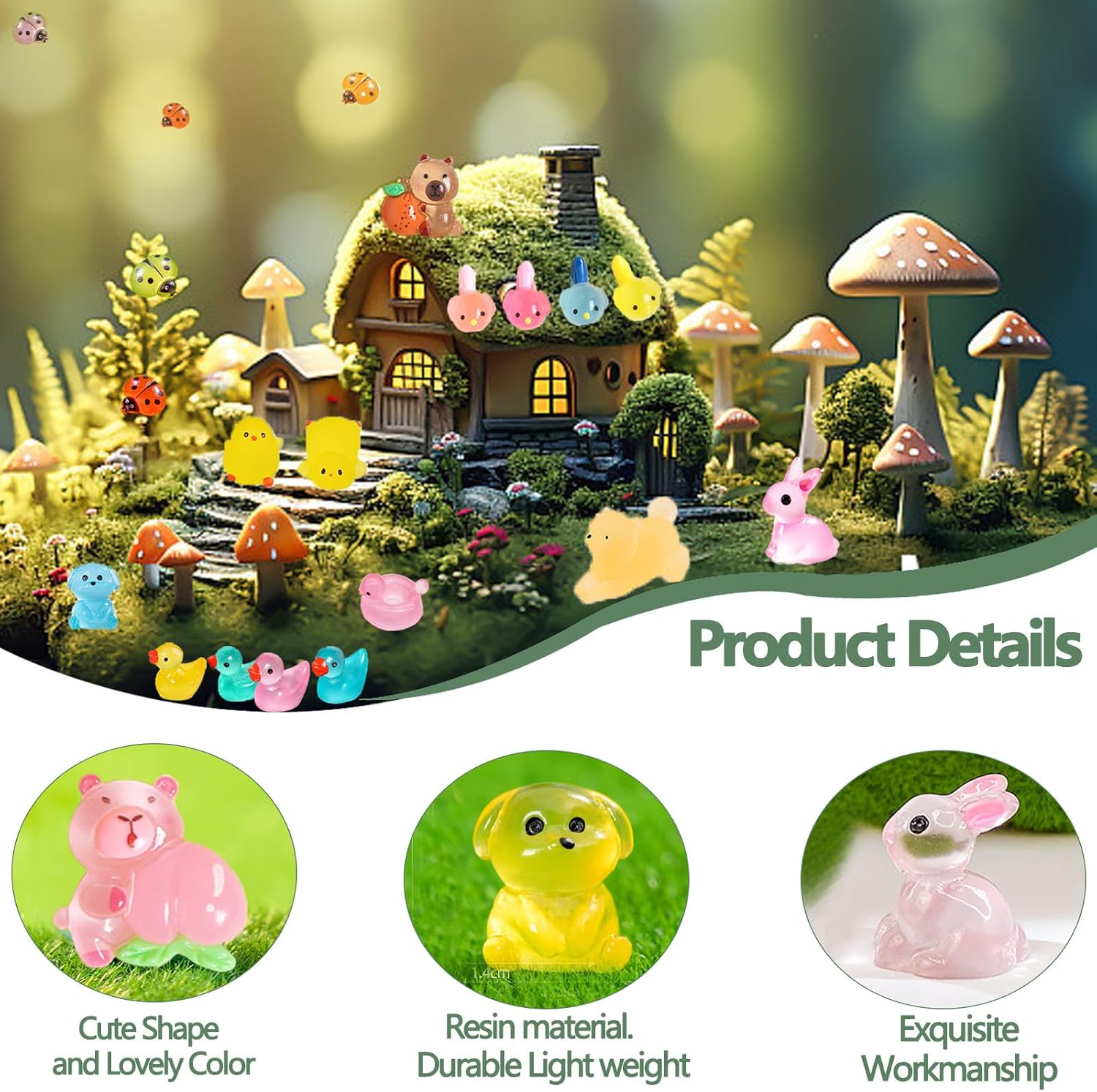 Detalle de Blynmyr 230pcs Mini Resin Animals: 77 Styles of Glow-in-the-Dark Tiny Figures for Creative Displays