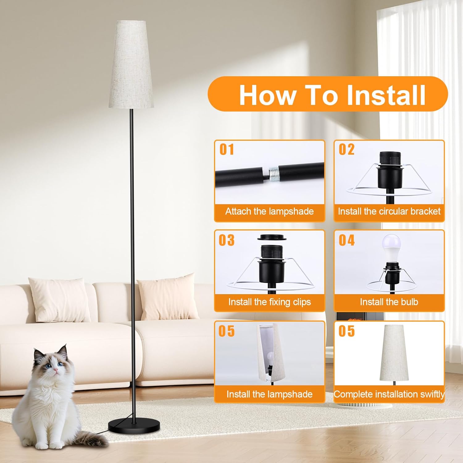 Thumbnail 6 de LED Floor Lamp (67") with Remote Control, 3 Colour Temperatures & Dimmable 9W Bulb Included