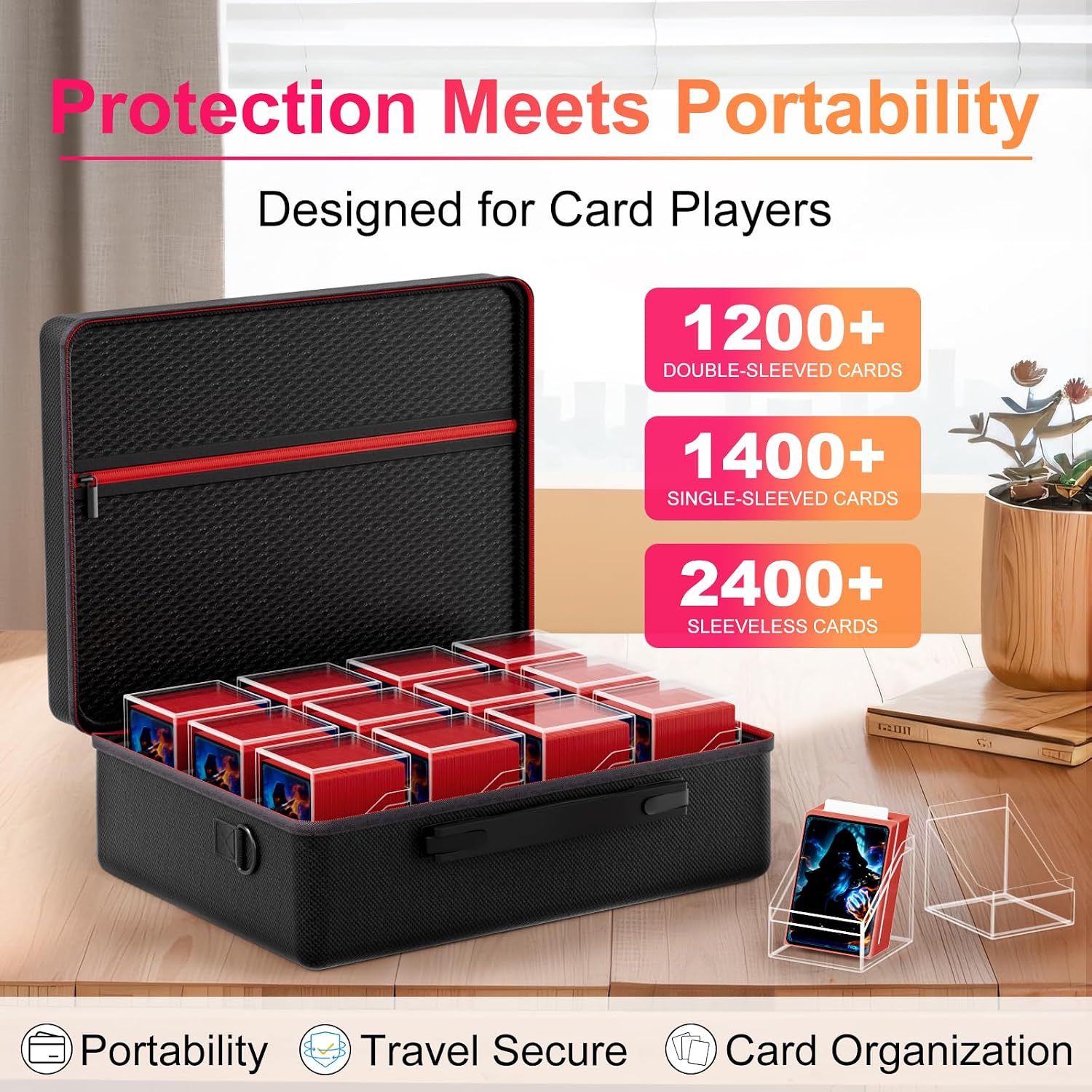 Detalle de Proijeut Card Deck Box with Portable Case, 12 Pack Clear Deck Boxes with Dividers for 1200+ Double-Sleeved Cards