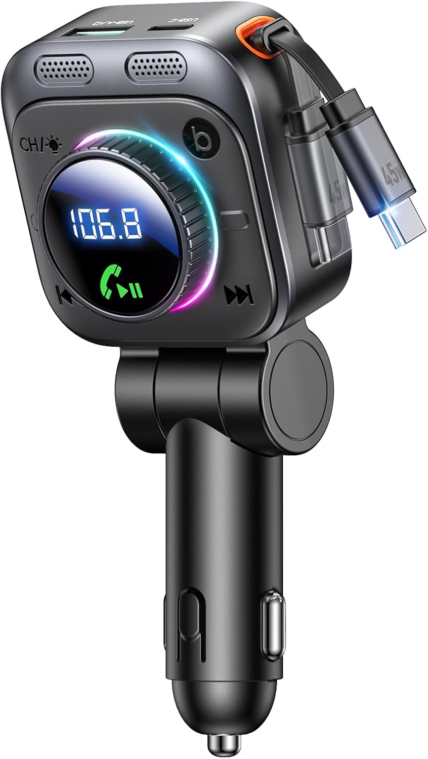 Detalle de LENCENT 72W FM Transmitter Auto Bluetooth 5.4 – kabellose Musik & Freisprecheinheit mit 180° Drehung