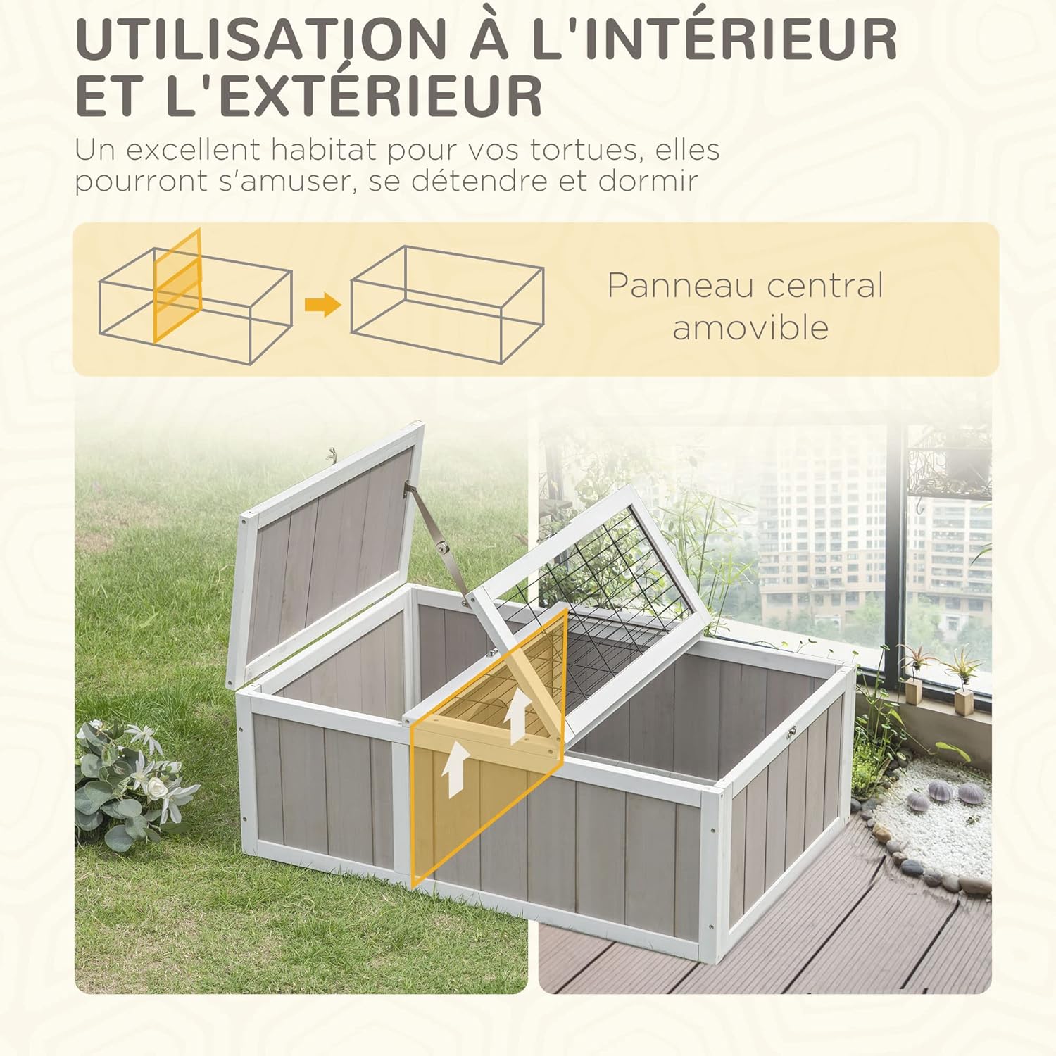 Thumbnail 5 de PawHut Maison enclos pour tortue 91,5×61×33 cm 🐢