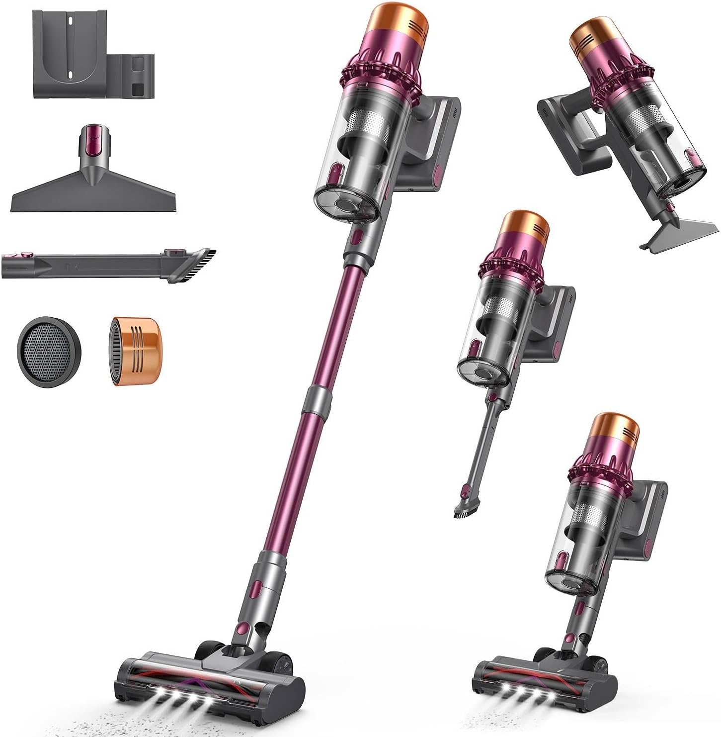 Detalle de QIUTAN DHC250 Cordless Stick Vacuum, 1.8L Dust Cup, HEPA Filter, LED Floor Brush