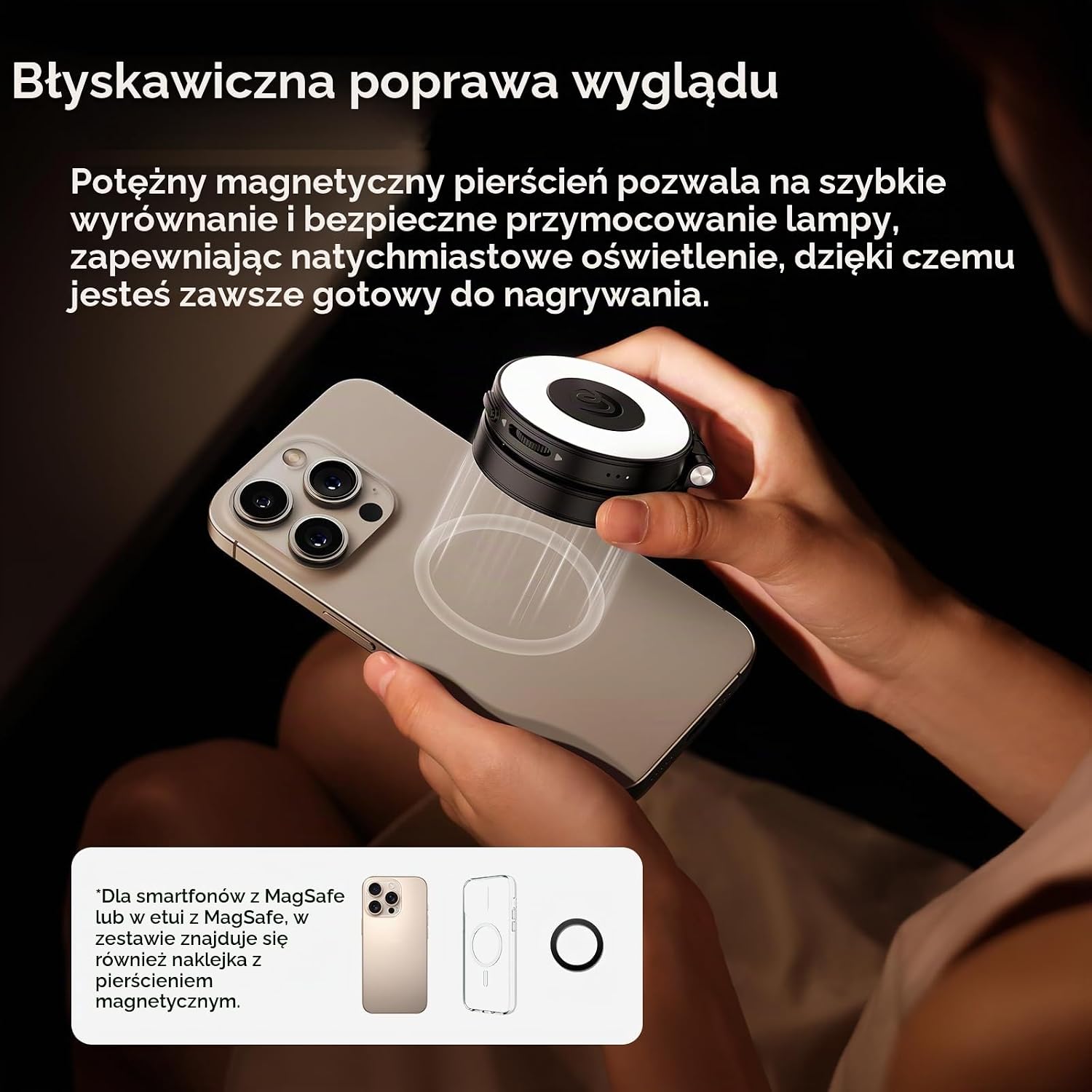 Detalle de ULANZI LM23 – magnetyczna lampa do selfie 360° z regulacją światła i USB-C