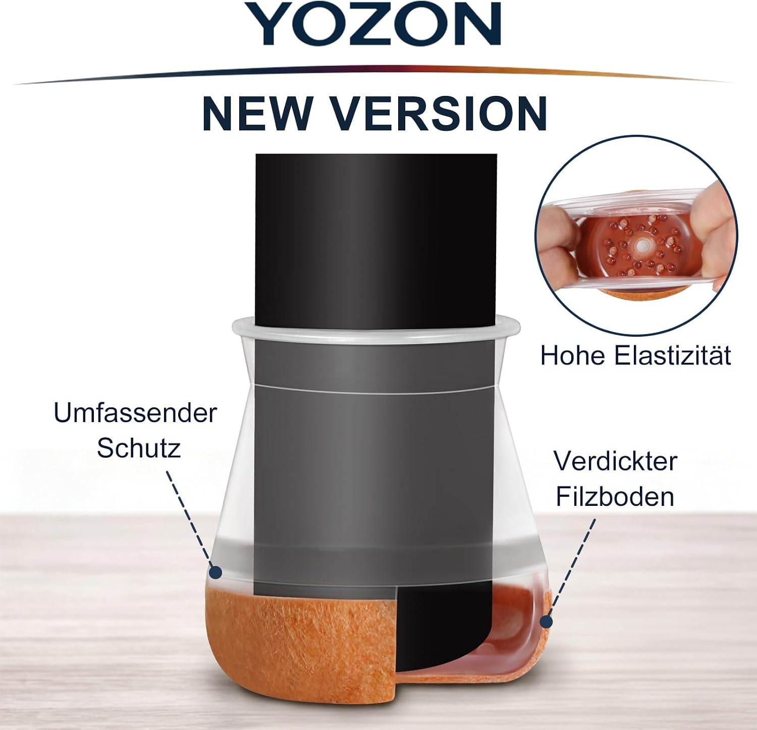 Thumbnail 3 de YOZON 20 Stück Stuhlbeinkappen aus transparentem Silikon mit umwickeltem Filz (Durchmesser 20–30 mm)