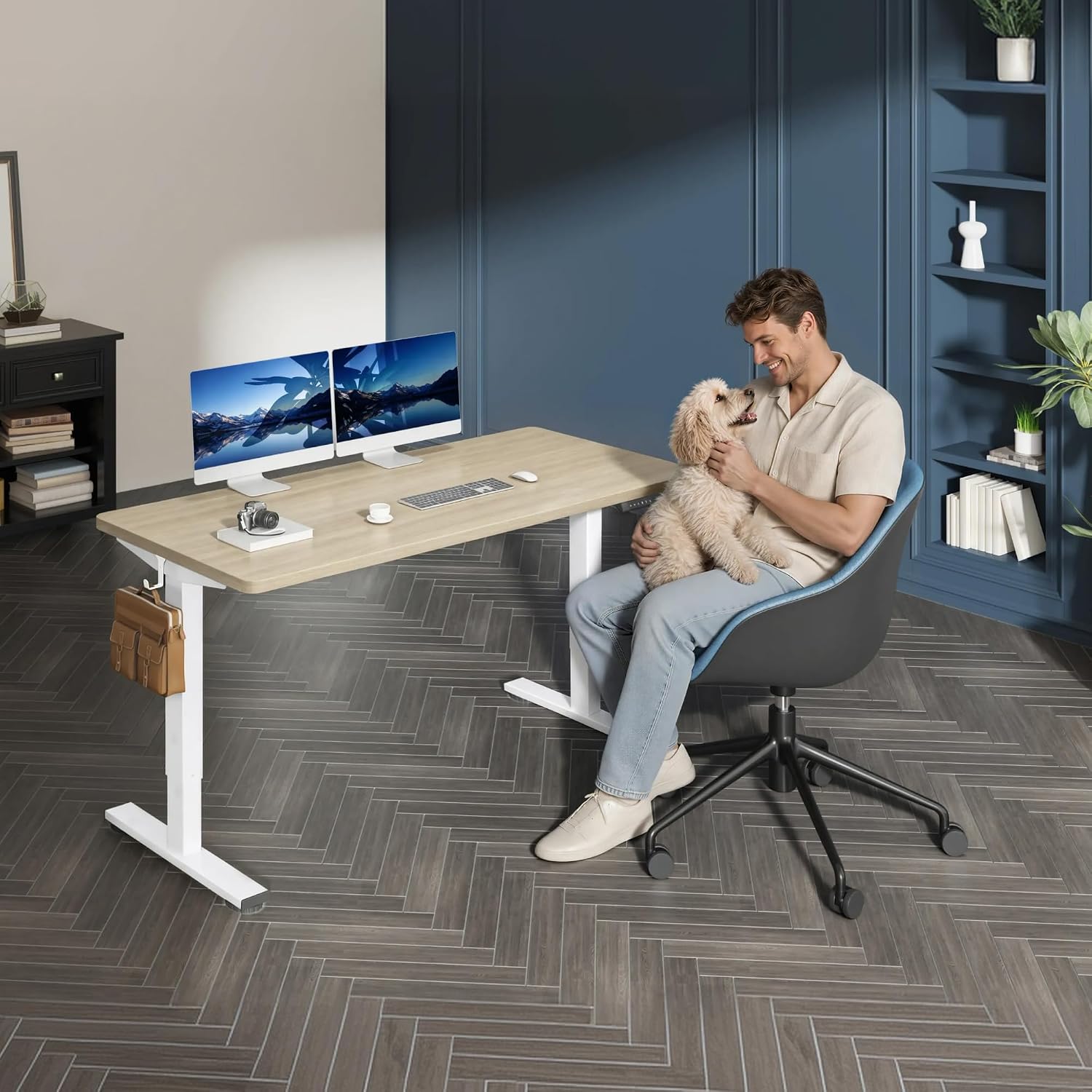Detalle 2 de FLEXISPOT 60" x 24" Electric Standing Desk, White Wood Grain, One-Piece Top