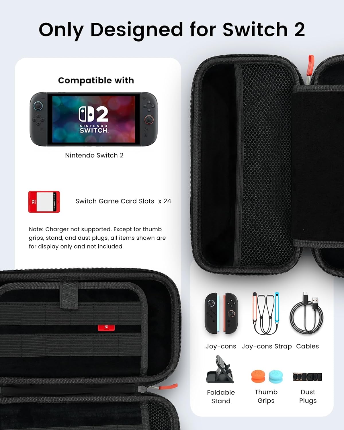 Detalle de TRANSNOVO Protective Carrying Case for Nintendo Switch 2, 16-in-1 kit