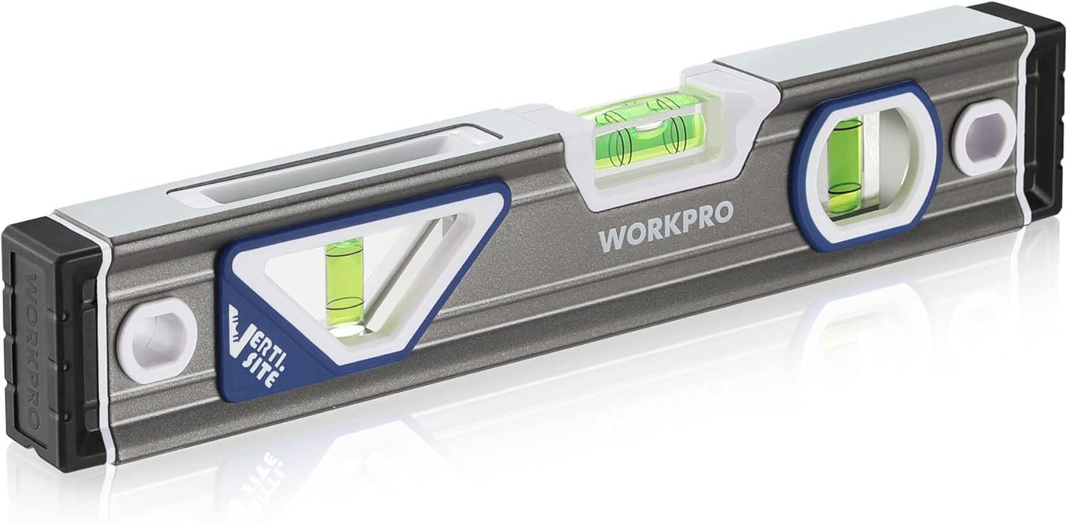 Detalle de WORKPRO Niveau à Bulle Torpédo en Alliage d'Alu 254 mm avec Design VERTI.SITE