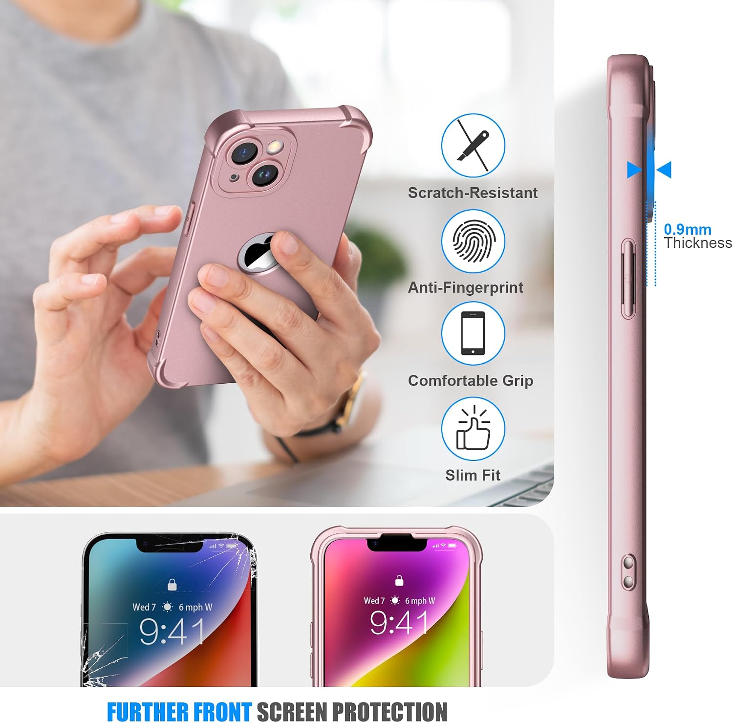 Detalle de iPhone 14 Plus silicone case with 2 glass