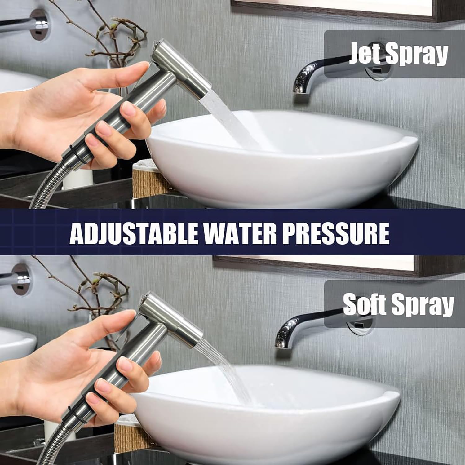 Thumbnail 2 de Pugrwei Handheld Bidet Sprayer, 304 Stainless Steel, Adjustable Flow, 7/8-Inch Brass T-Valve