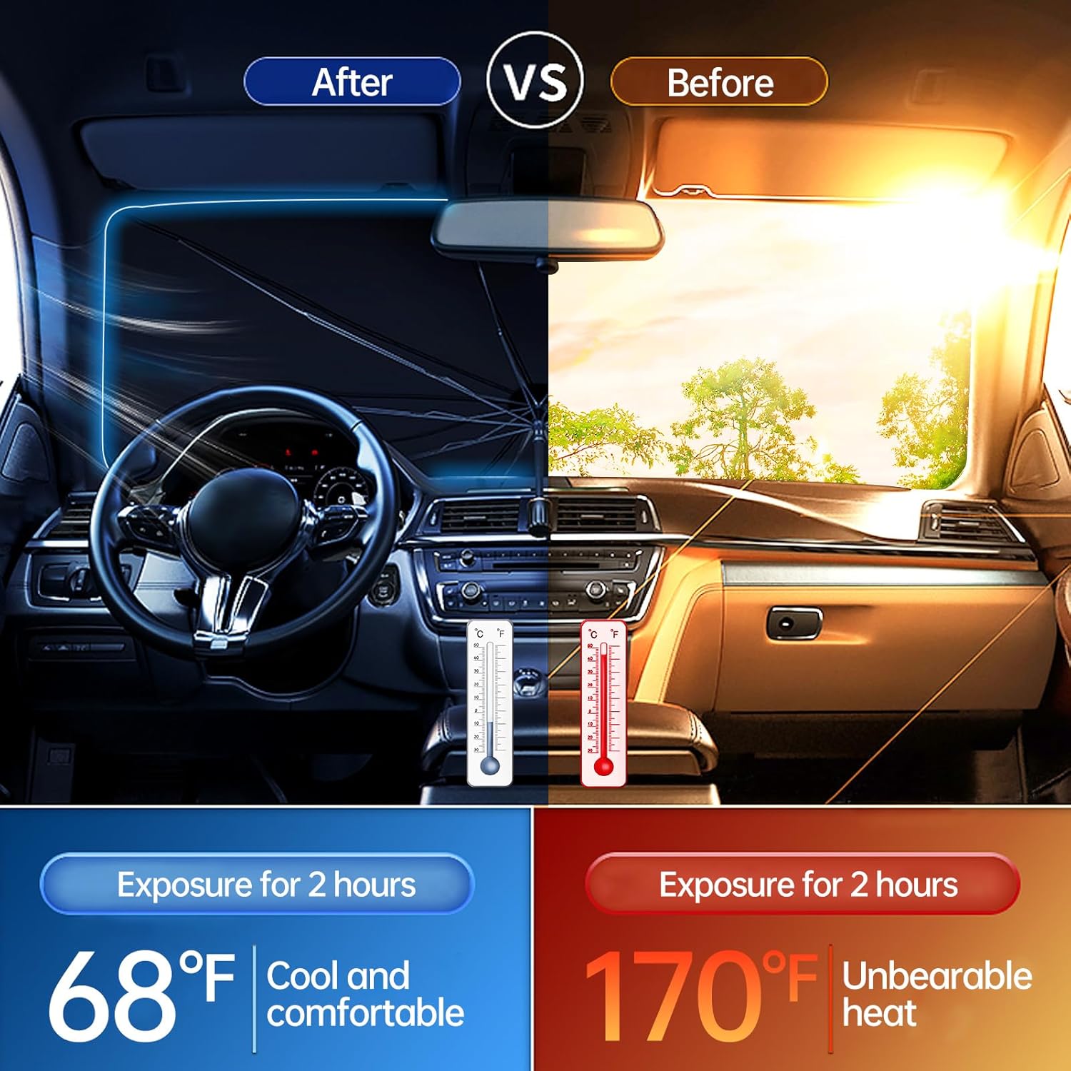Thumbnail 1 de 2026 Windshield Sun Shade Umbrella — Foldable UV-Blocking Car Windshield Shade (57" x 33")