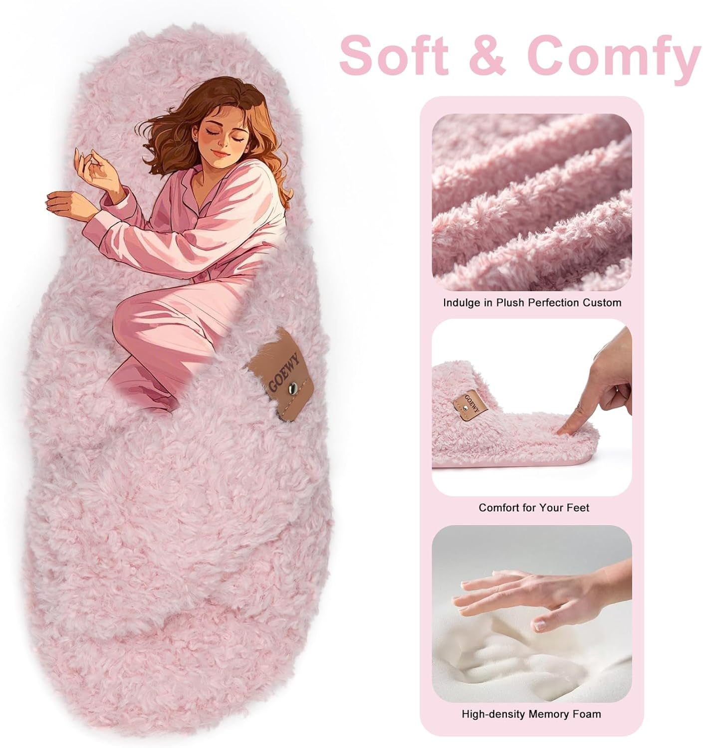 Thumbnail 2 de GOEWY Chaussons Femme en Peluche avec Mousse à Mémoire de Forme – Bride Croisée et Semelle Antidérapante