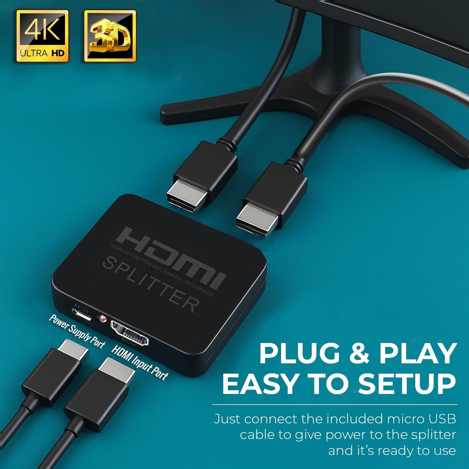 Thumbnail 2 de GLOBAL TECH HDMI Splitter 1 in 2 Out – 4K Mirror Splitter for Dual Monitors