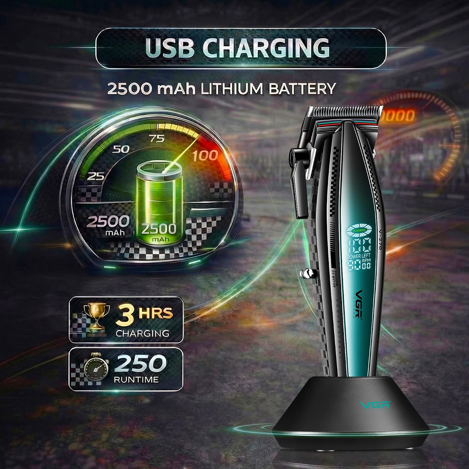 Thumbnail 6 de VGR Hair Clippers for Men: Pro Cordless USB-C Clipper with 9000 RPM, Ceramic Blade & Taper Lever