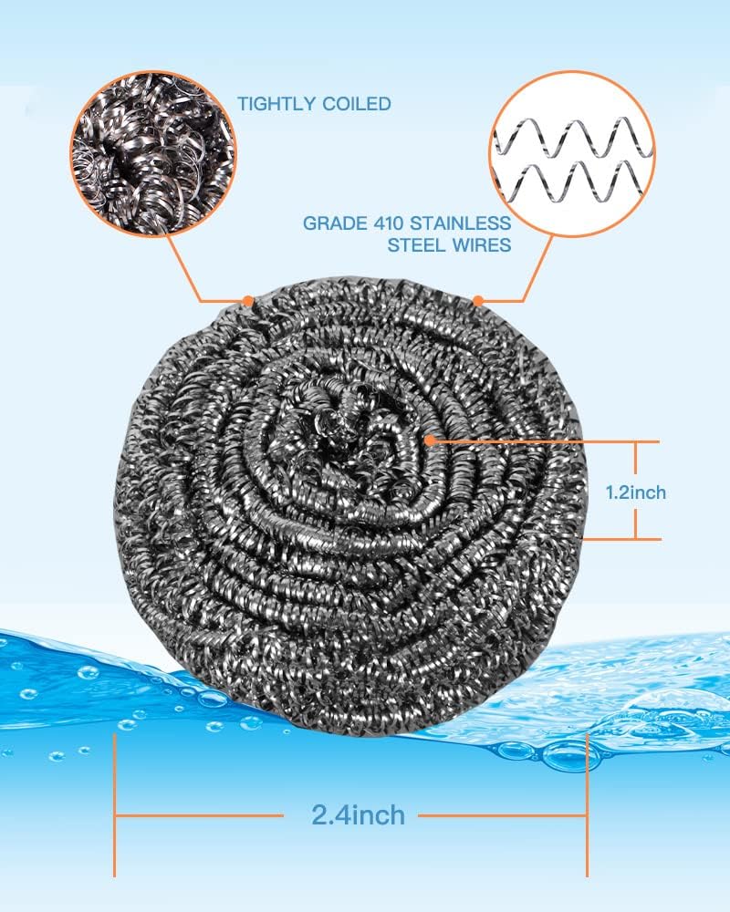 Thumbnail 1 de 12Pcs Stainless Steel Wool Scrubber Pads — Heavy-Duty Kitchen Cleaners for Dishes, Pans, Ovens & Grills