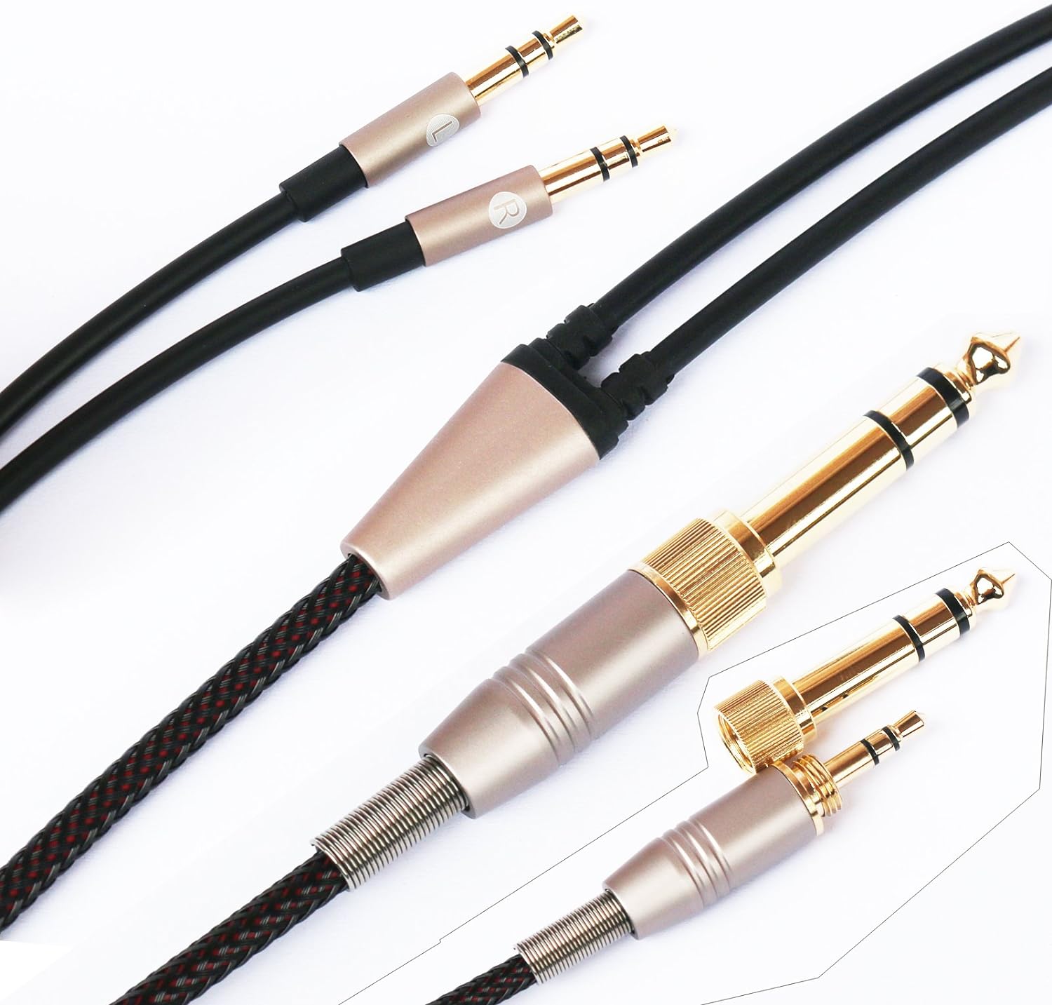 Detalle 2 de NEW NEOMUSICIA T1PB4XXSJ-300-FBA ヘッドホン交換ケーブル 3m・編組・6.35mmアダプター付き