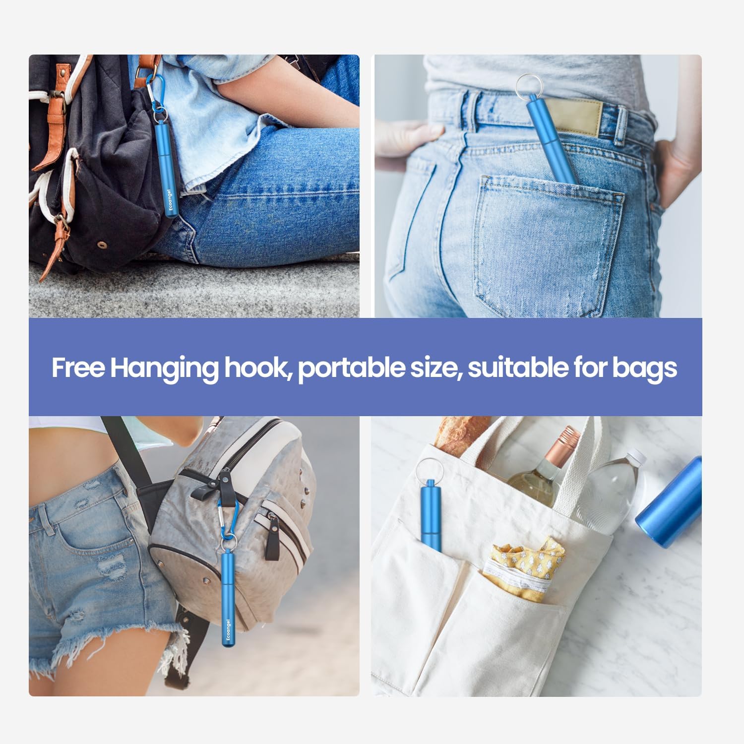 Thumbnail 6 de Ecoangel Cruise Ship Essentials: 4-Pack Reusable Collapsible Stainless Steel Straws with Aluminum Case