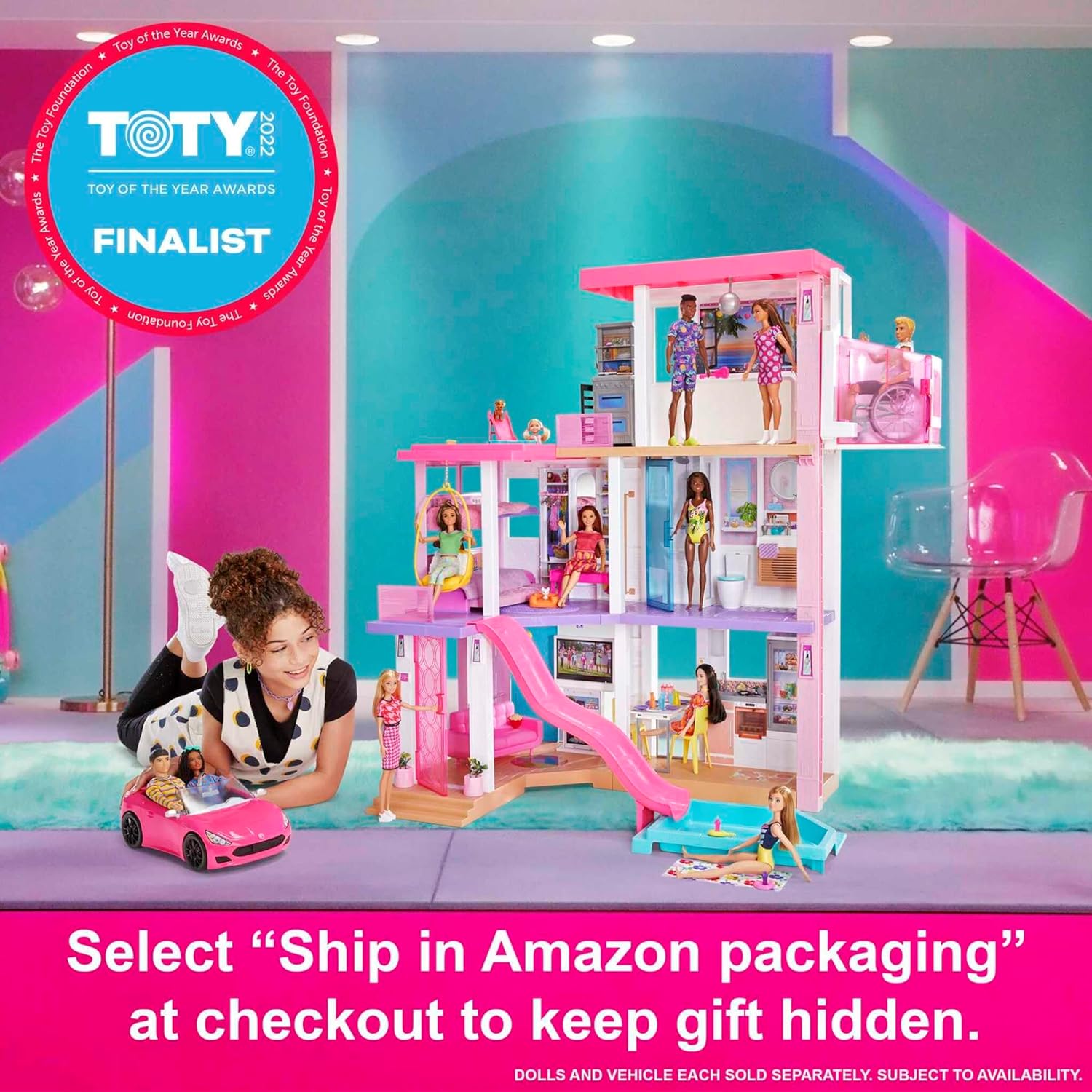 Detalle de Barbie DreamHouse Dollhouse (GRG93) with 75+ accessories, working wheelchair-accessible elevator and 10 play areas