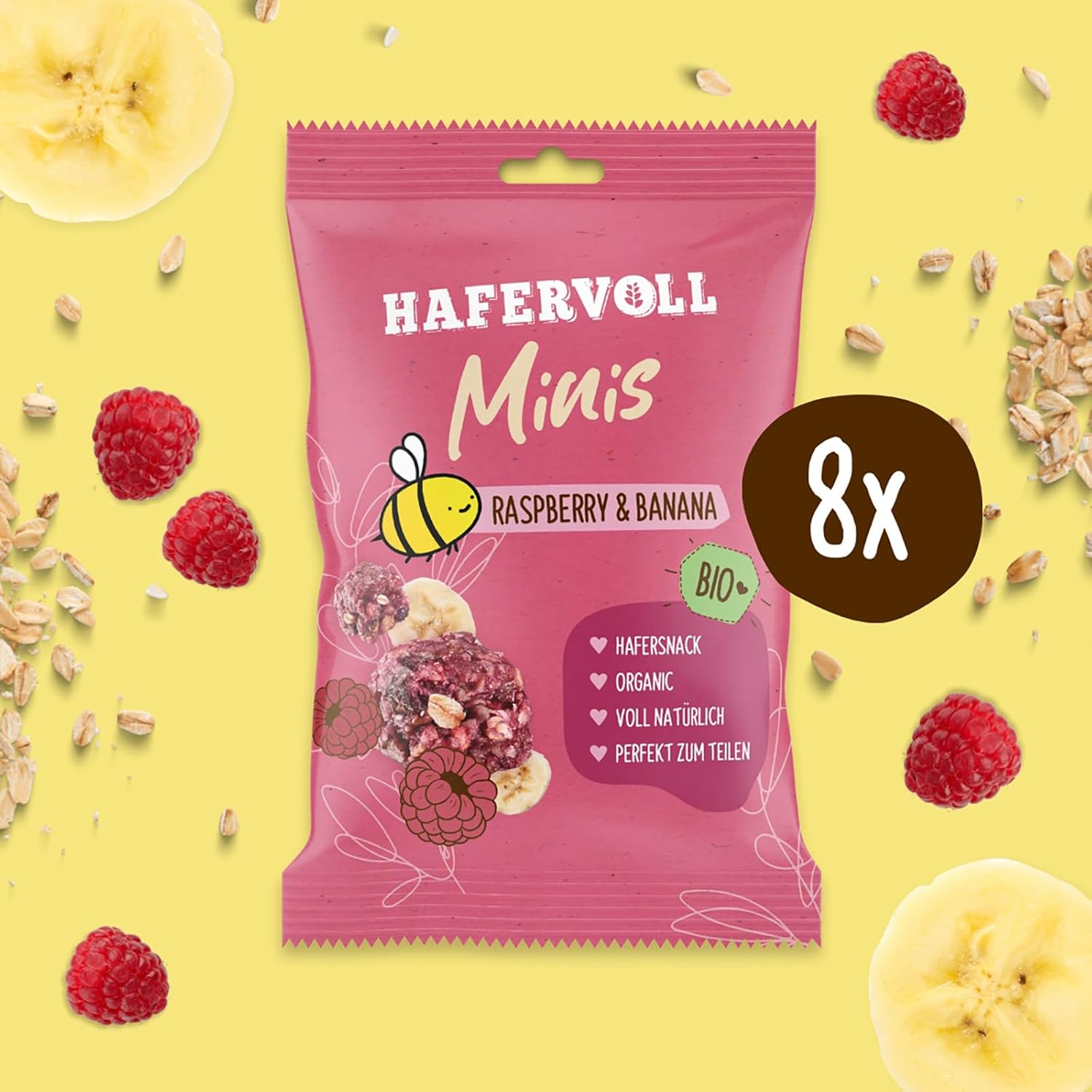 Thumbnail 1 de HAFERVOLL Minis Raspberry & Banana 8x 65g – Bio-zertifiziert, mit Honig gesüßt, perfekt zum Teilen