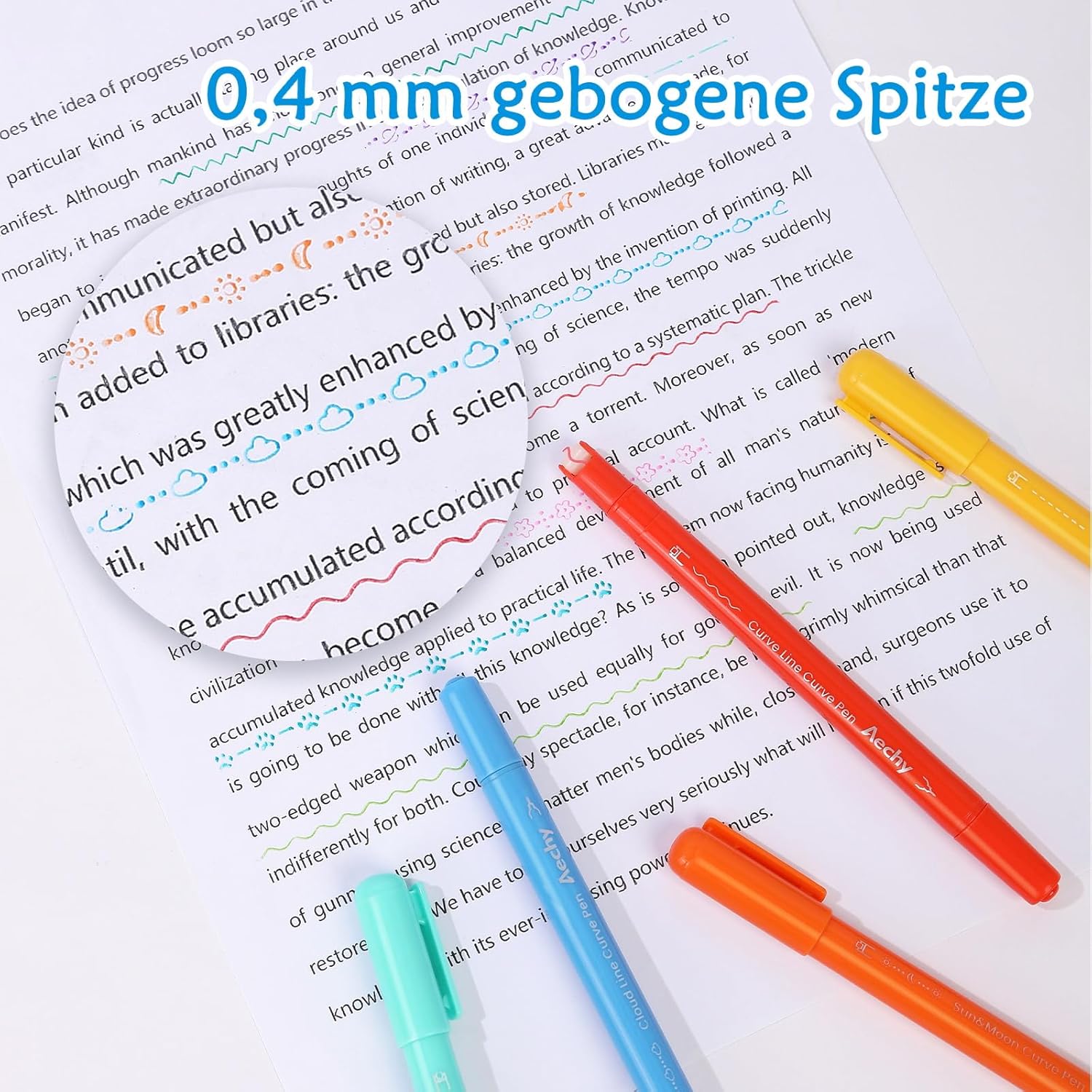 Detalle de AECHY 12er Set Textmarker mit Doppelspitze – 12 Farben, 10 Musterrollen