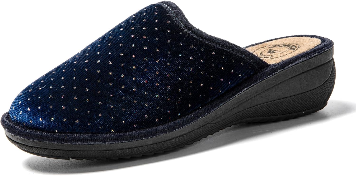 Detalle de JOMIX winterpantoffels voor dames met sleehak, imitatiebont en strass