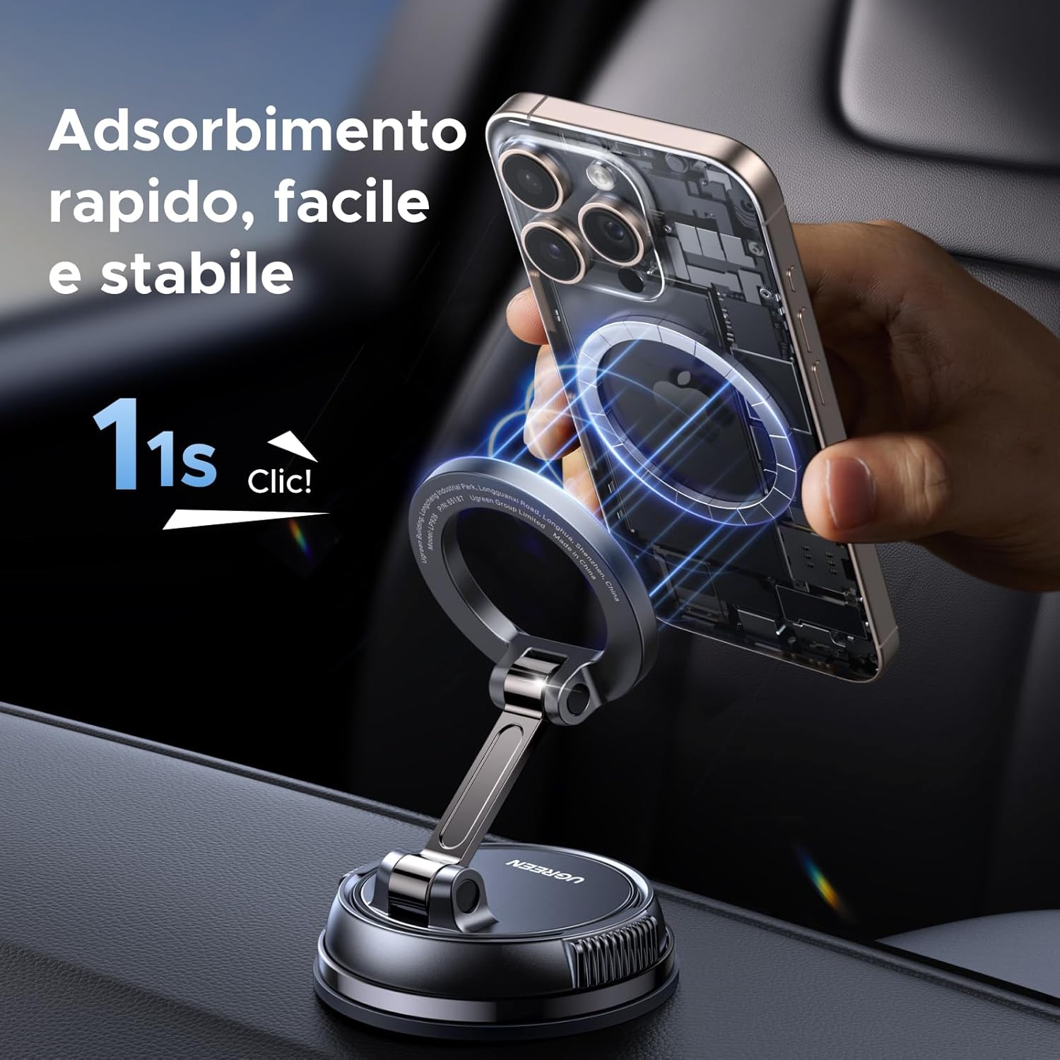 Thumbnail 4 de UGREEN Supporto Telefono Auto MagSafe 2 in 1 con ventosa e adesivo, rotazione 360° (iPhone MagSafe) Nero