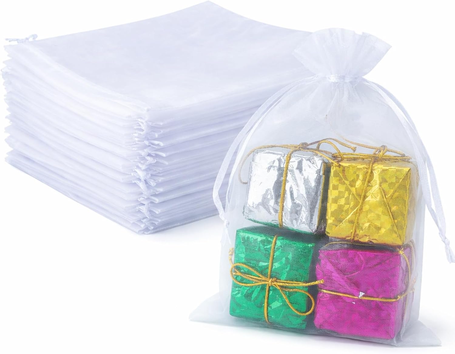 Thumbnail 6 de G2PLUS Lake Blue Organza Gift Bags (13x18 cm) – Clear Mesh Pouches, 100 Pack