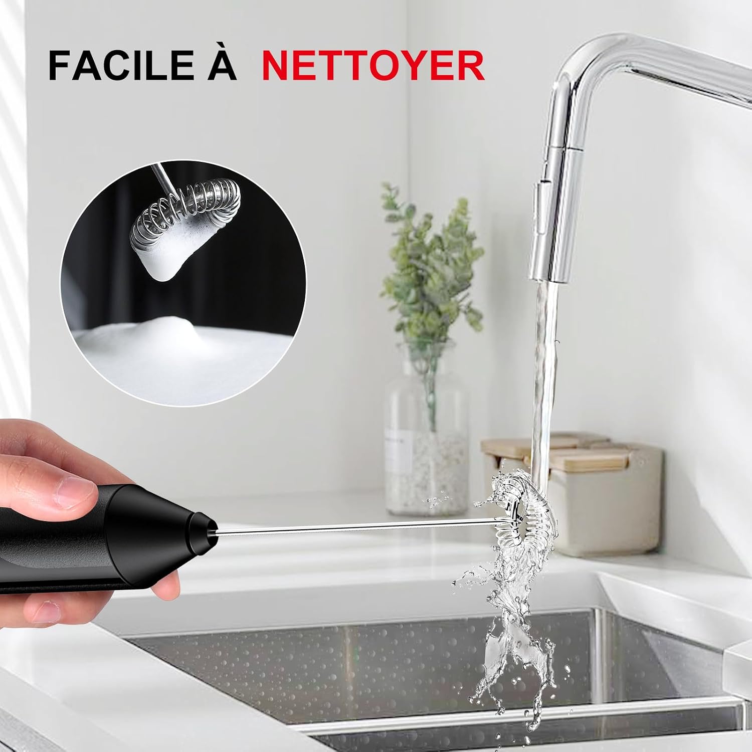 Thumbnail 4 de Bonsenkitchen Mousseur à Lait Électrique en Acier Inoxydable — Portable, 2 piles AA