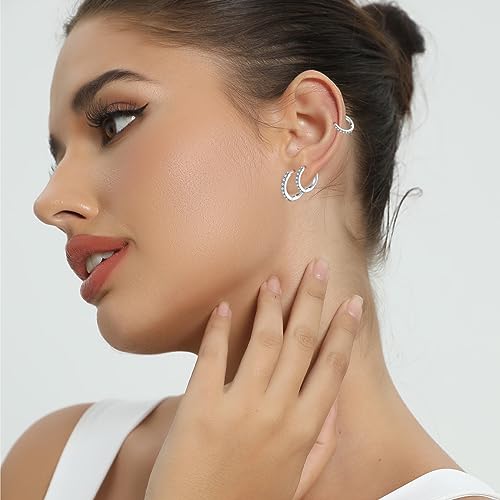 Thumbnail 4 de HUABOLA CALYN Silver Hoops Earrings for Women – 3 Pairs Small 8/10/12mm Hinged Sleeper Hoops with 925 Silver Post