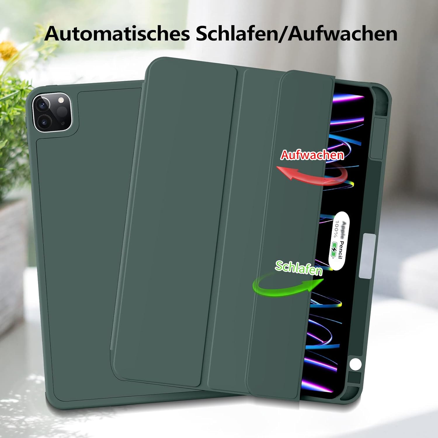 Thumbnail 5 de aoub Hülle für iPad Pro 11 (4./3./2. Generation) 2020–2022 – Grüne Silikonhülle mit Stifthalter und Autowake/Schlaf-Funktion
