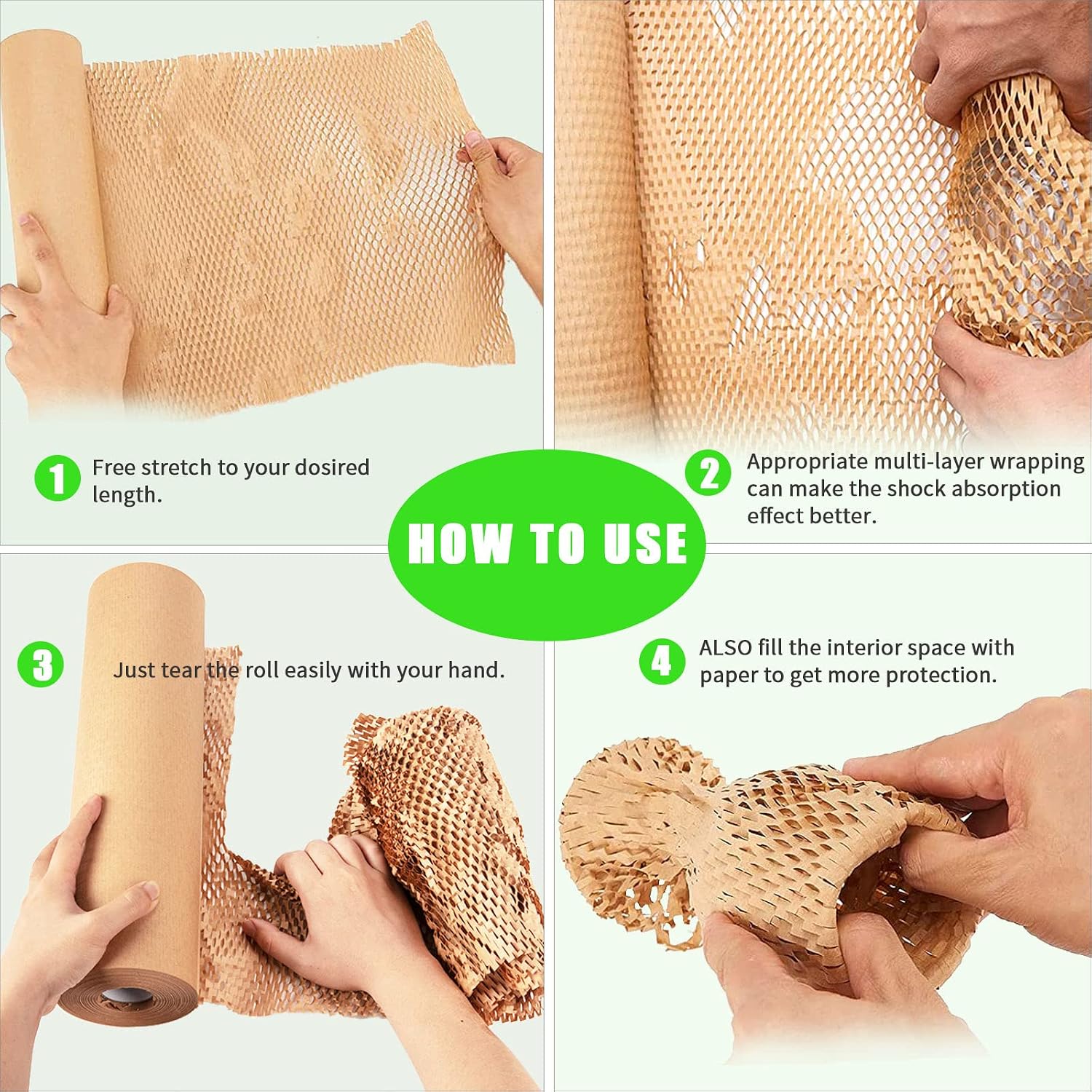 Thumbnail 6 de MINHAO Brown-S1 Honeycomb Packing Paper Roll, 15" x 165', 36 Fragile Labels