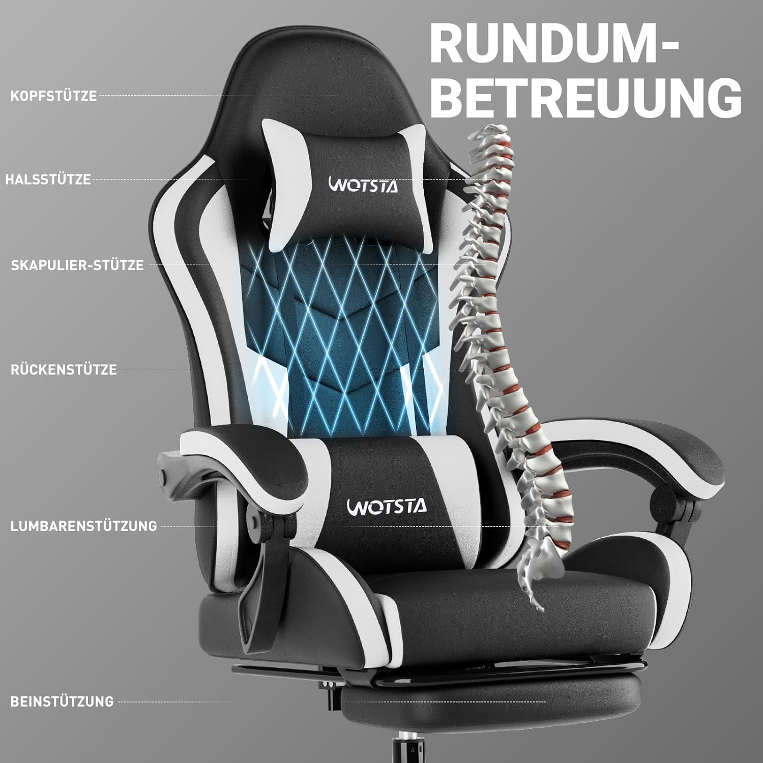 Detalle 2 de WOTSTA Gaming Chair 135° Ergonomischer Stuhl