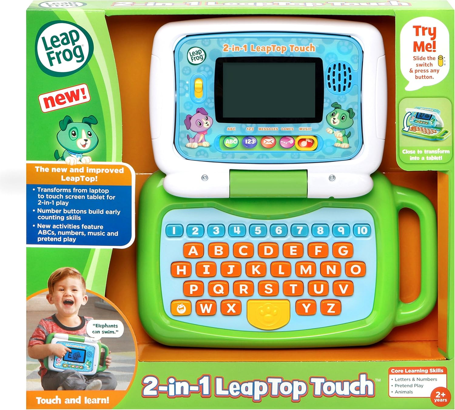 Detalle de LeapFrog 2 in 1 LeapTop Touch Laptop (Green) learning tablet for kids aged 2+