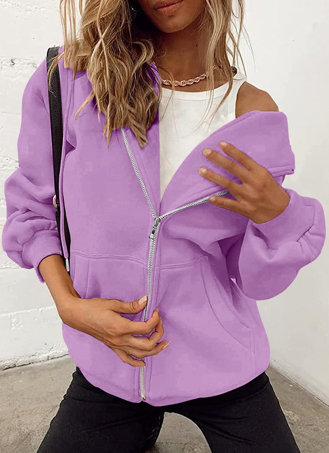 Detalle de PRETTYGARDEN Women's Zip-Up Hoodie, Fleece-Lined