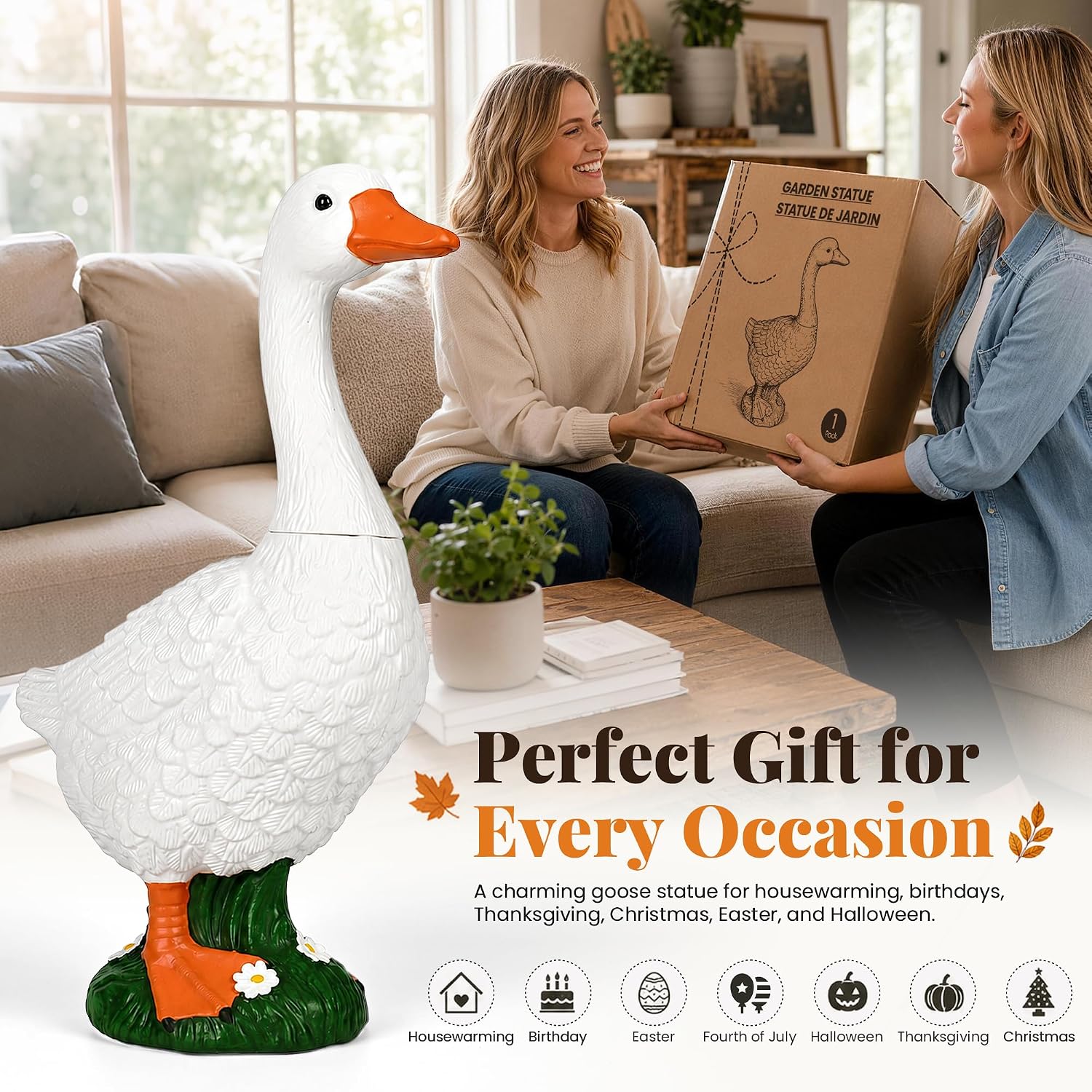 Detalle 1 de GIGALUMI 11749 23-Inch Porch Goose Statue with Rotating Neck and Fillable Base