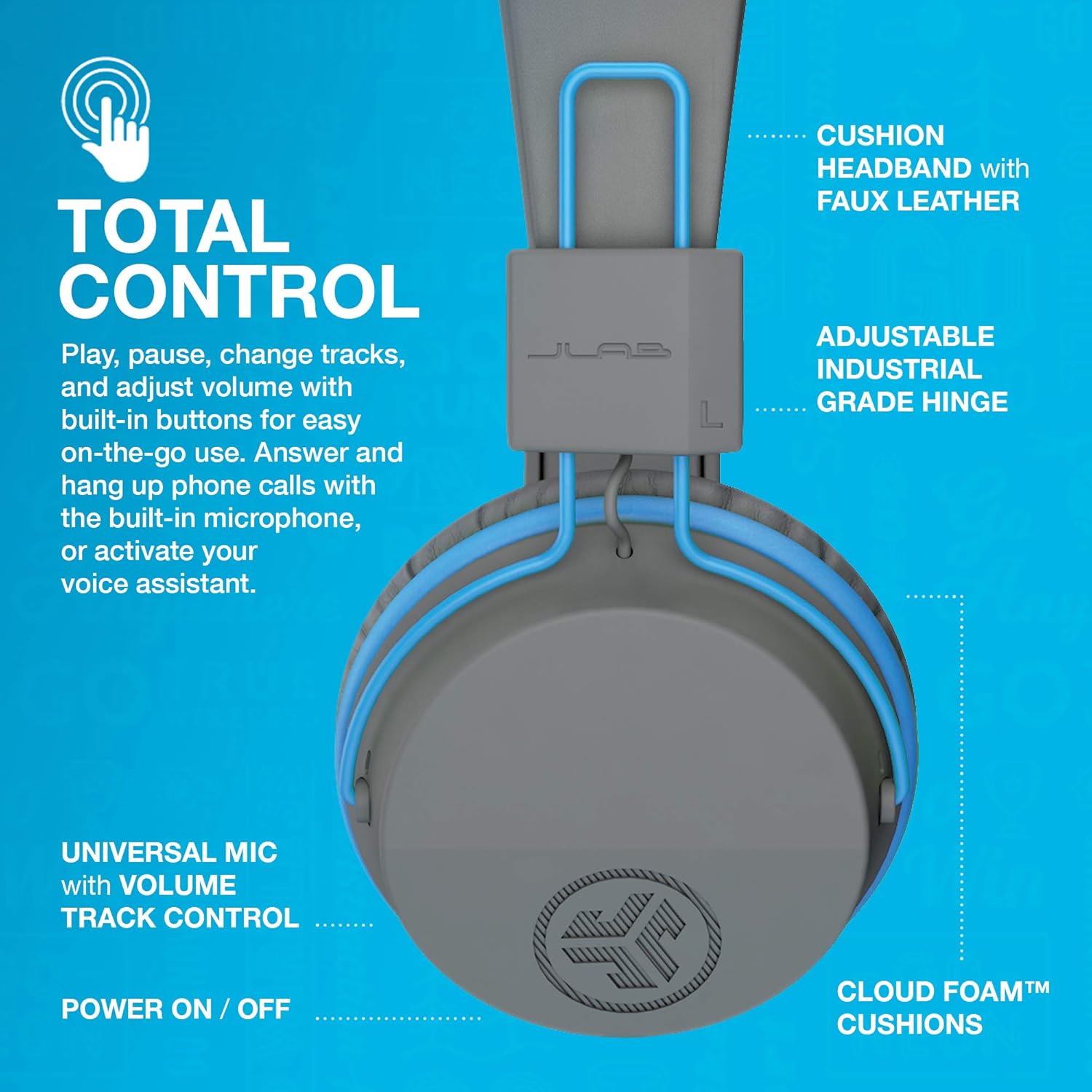 Thumbnail 5 de JLab JBuddies Studio Casque audio Bluetooth enfant (petite taille) avec limiteur de volume, micro et 24 h d’autonomie – Bleu