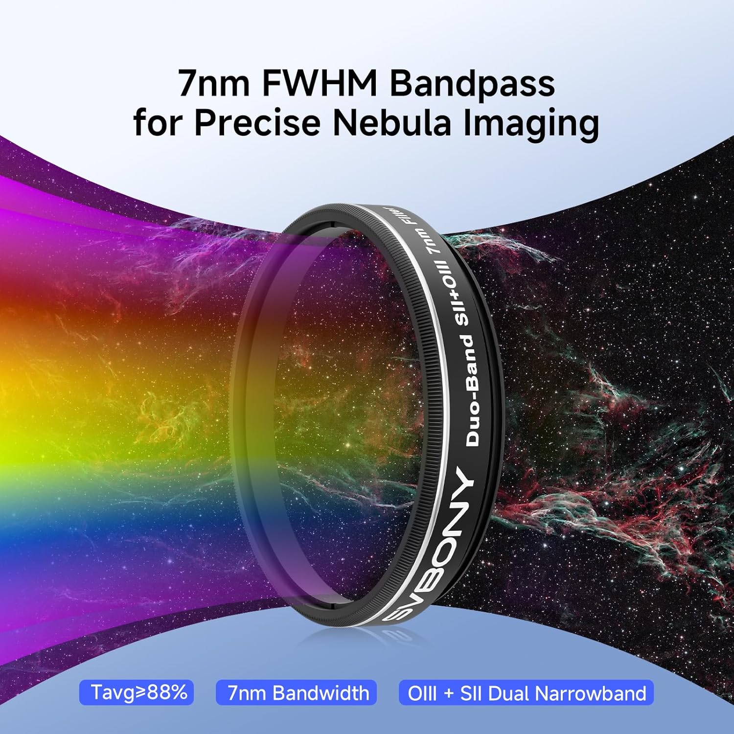 Detalle 2 de Svbony SV220 filtro per telescopio SII e OIII a doppia banda da 1,25" (7 nm, OD5)