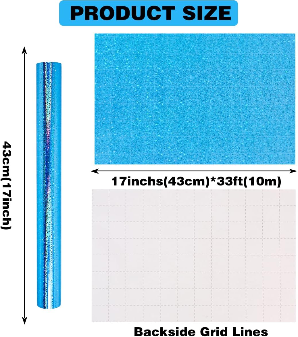 Thumbnail 1 de HJIJIAY Blue Holographic Wrapping Paper Roll (43cm x 10m) with Metallic Stars