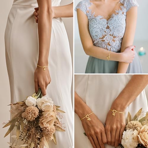 Detalle 2 de TINGN Bracelet cœur avec initiales – Bracelet nœud d'amour plaqué or 14k, ajustable