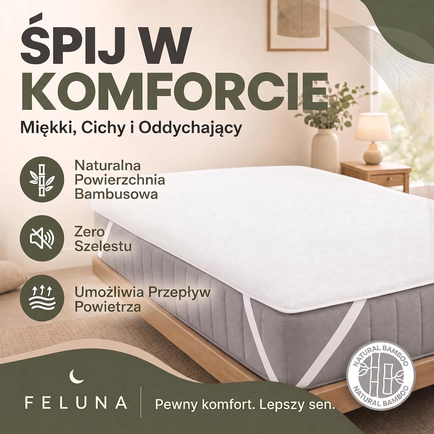 Detalle de Feluna 21005051 wodoodporny ochraniacz na materac 60 × 120 cm z włókna bambusowego