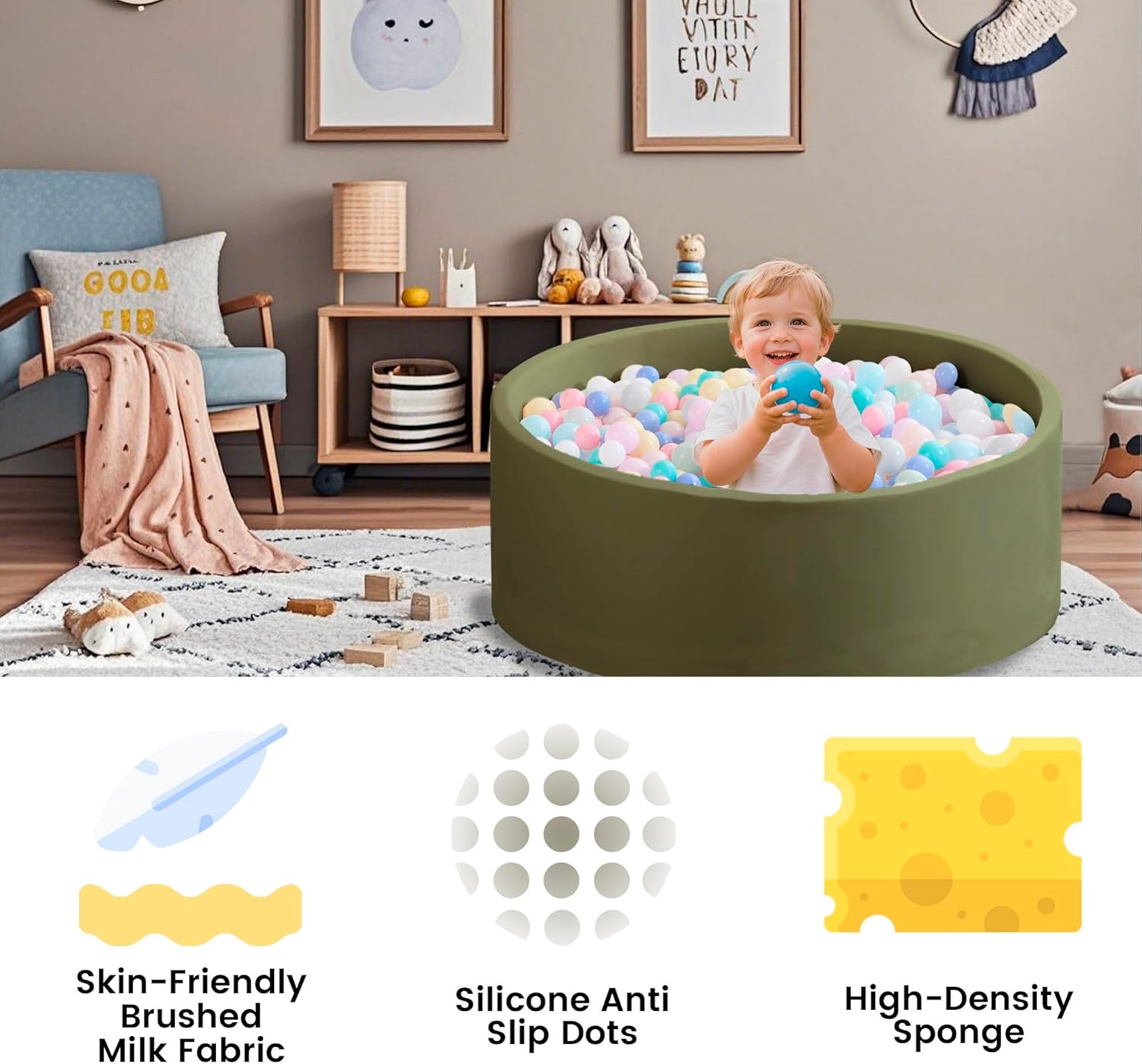 Thumbnail 5 de Zedachica Ball Pit for Toddlers 1-3 Memory Foam Ball Pit (Sage Green) – 35.4" x 11.81