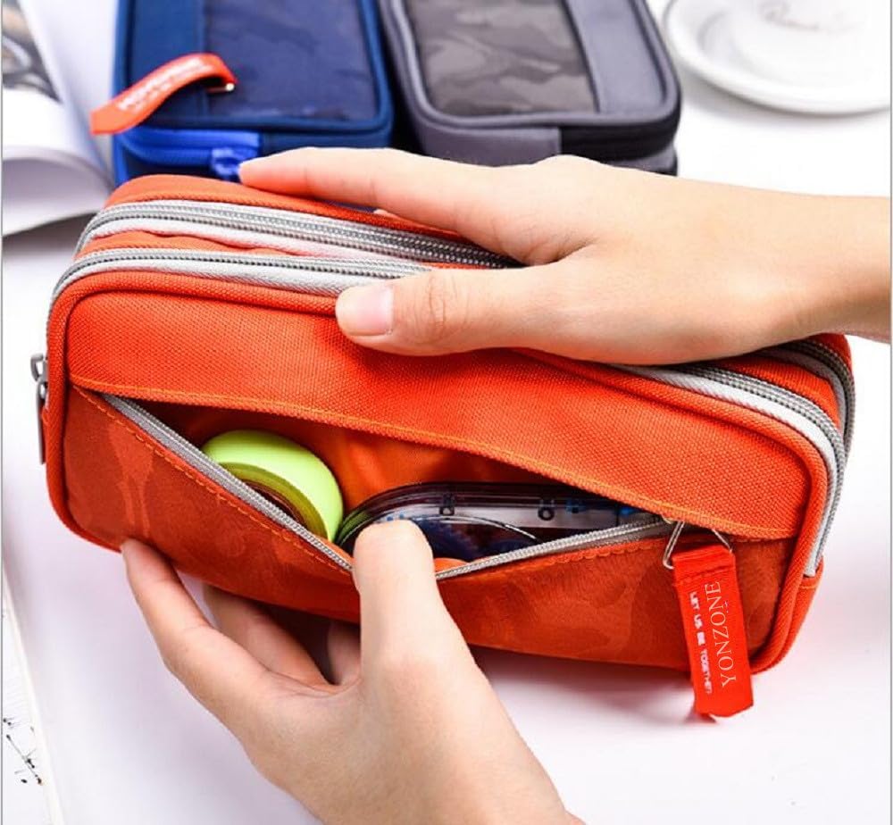Thumbnail 4 de YONZONE Large Capacity Pencil Case with 3 Compartments (Grey) – multi-pocket organiser pouch