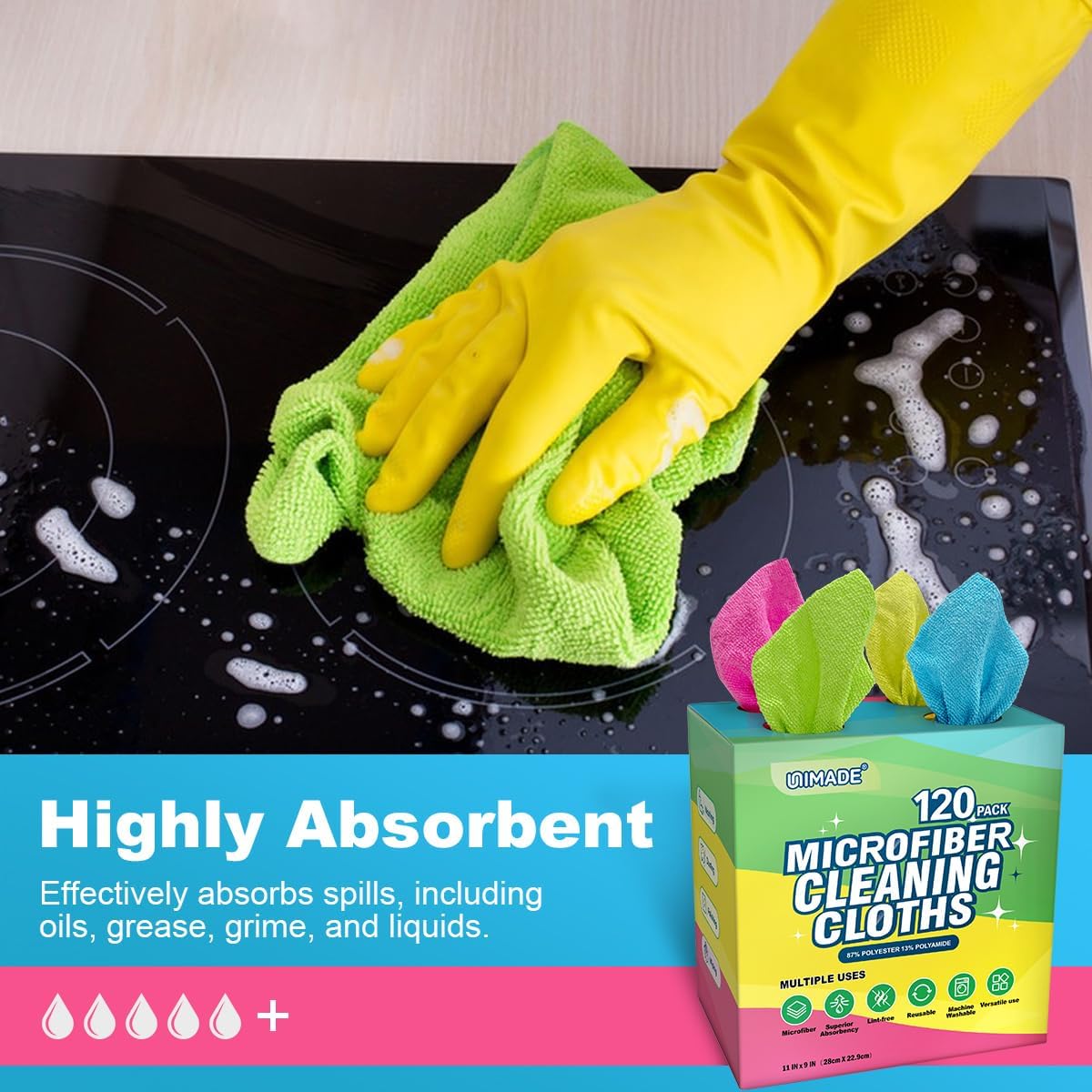 Thumbnail 2 de UNIMADE Microfiber Cleaning Cloth, 120 Pack: Reusable, Lint-Free Towels for Car Care, Home, and Workshop