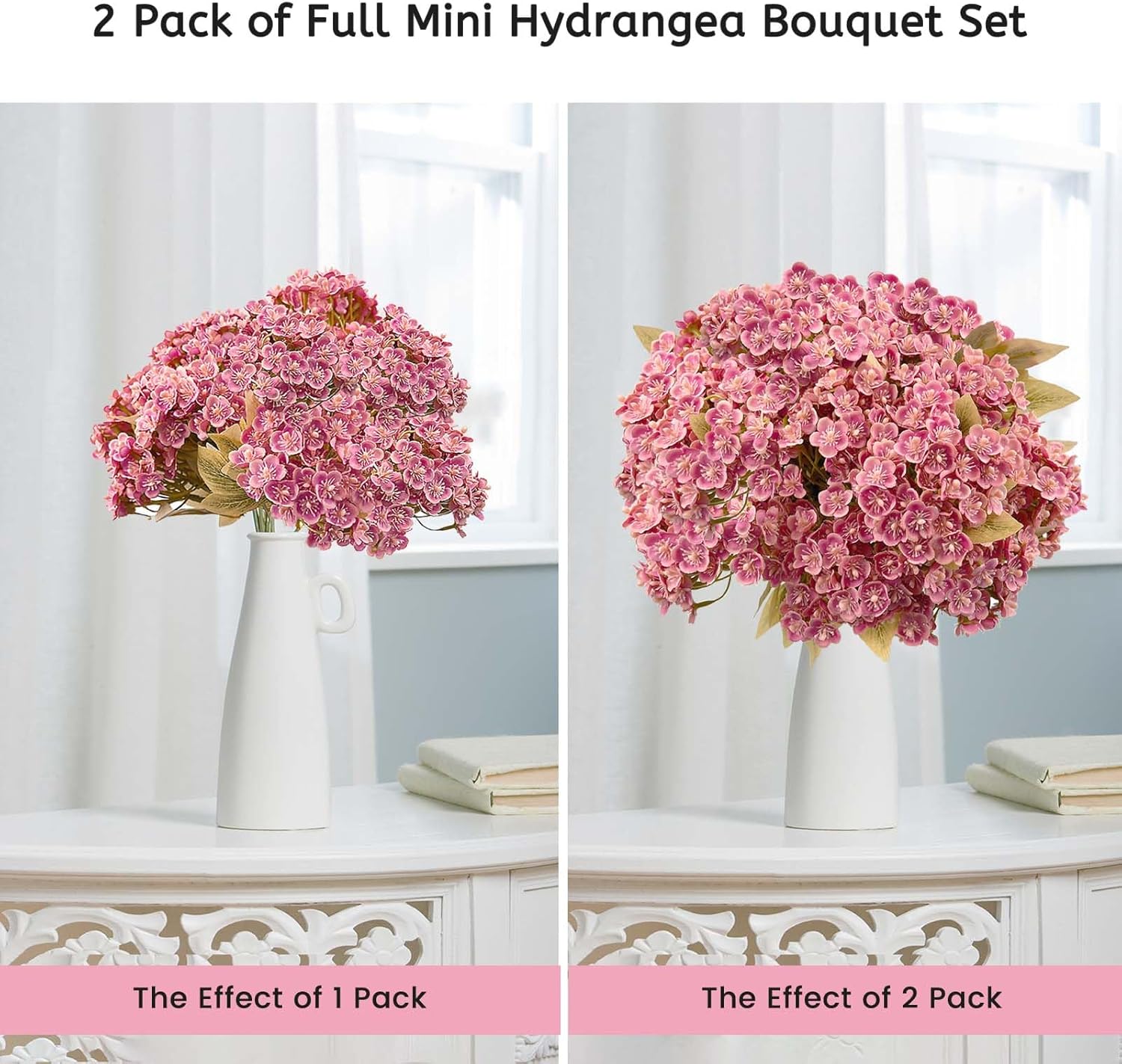 Thumbnail 1 de SNAIL GARDEN Set of 2 Pastel Pink Hydrangea Artificial Flowers (588 Blooms) – Realistic Silk Arrangements